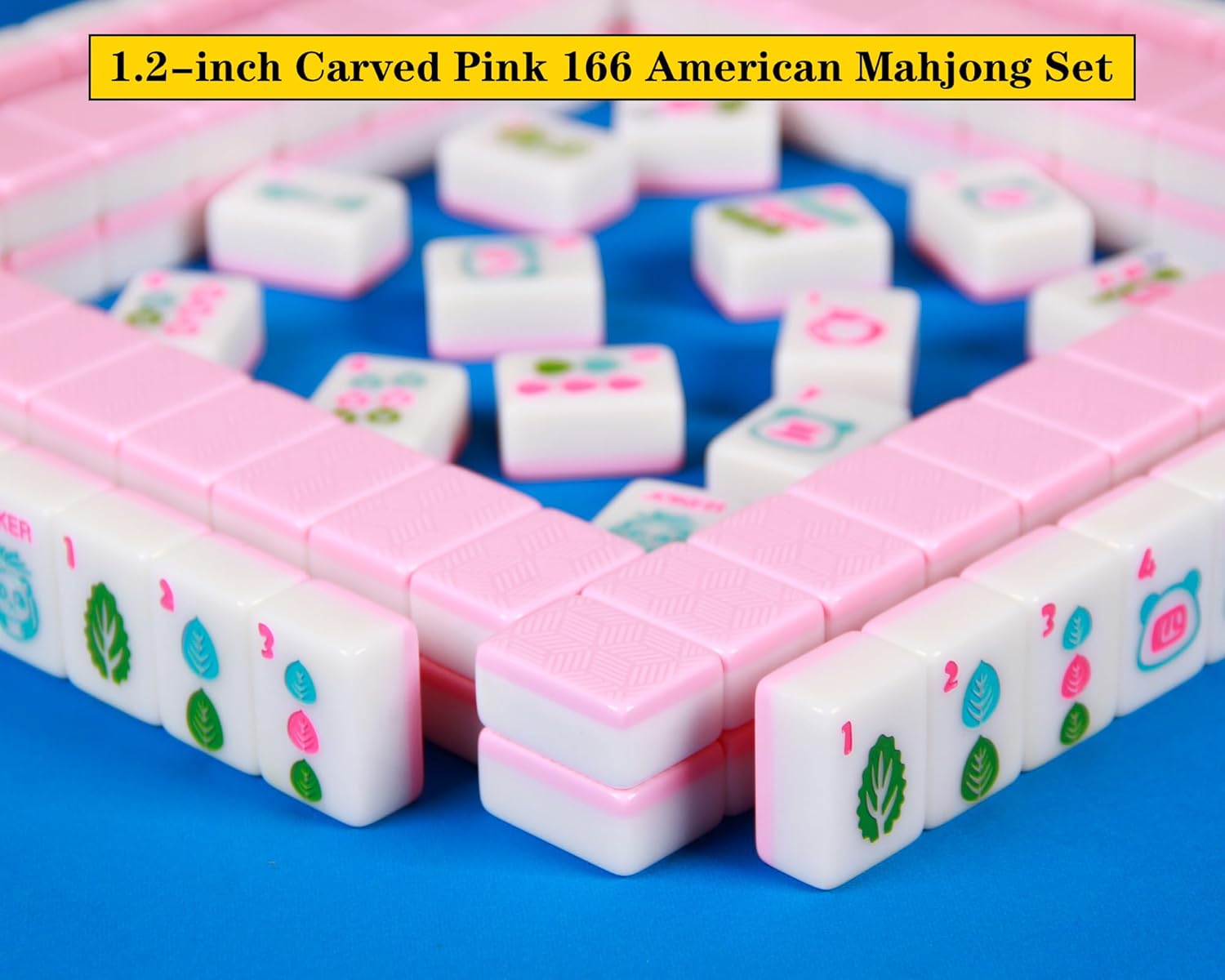 American Mahjong Set Pink 166 Mahjong Tile Set 1.2-inch American Mahjong Tile Set Equipped with 4PCS Mahjong Racks with Pushers