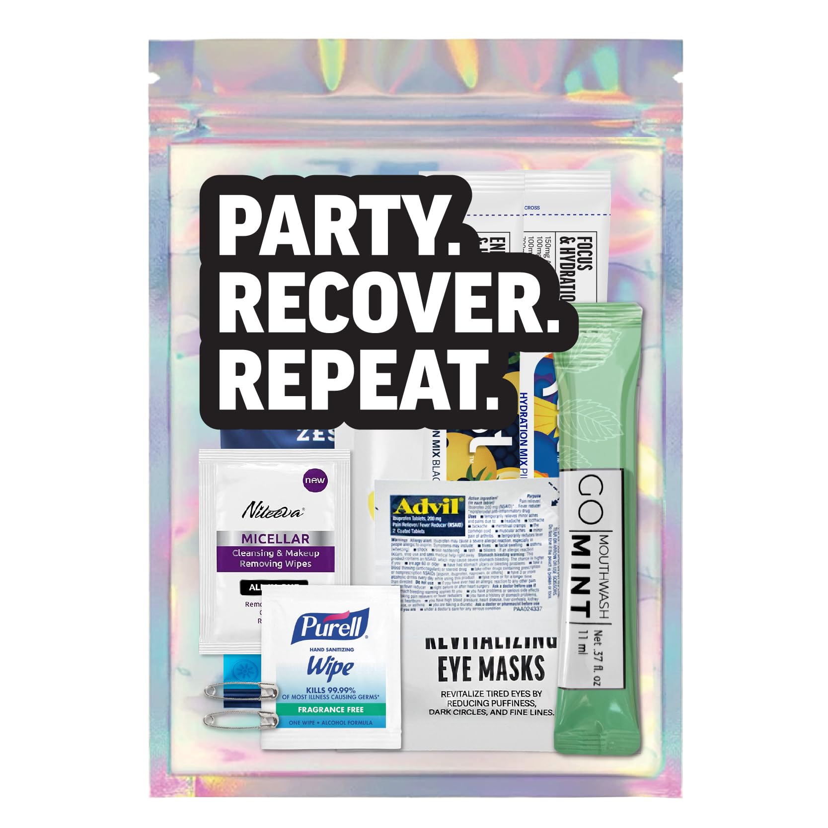 Hangover Kit - 10 Piece Pre-Filled Gift Bags - 5 Pack - Essential