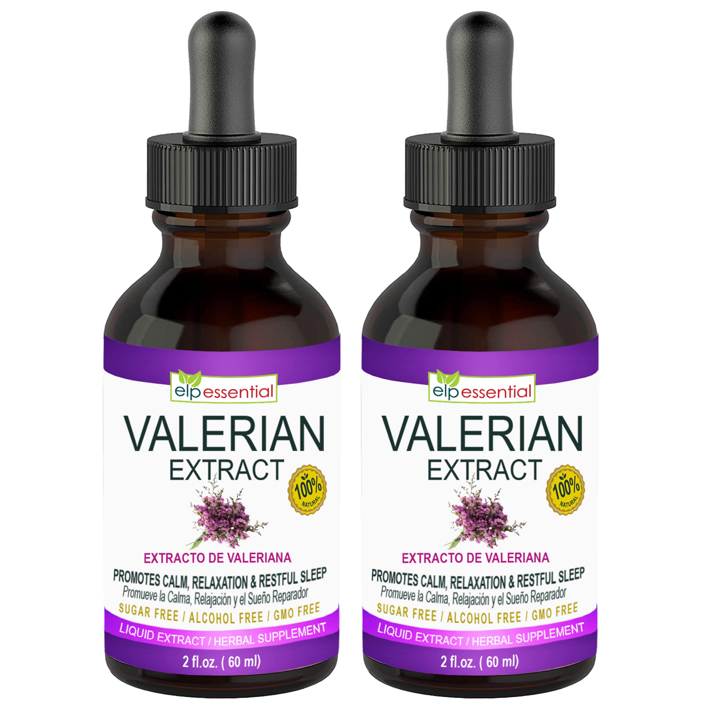 ELP ESSENTIAL Valerian Root Extract Drops | 2 fl oz | Sugar Free, Alcohol Free, Non- GMO Gluten Free Liquid 2 Pack
