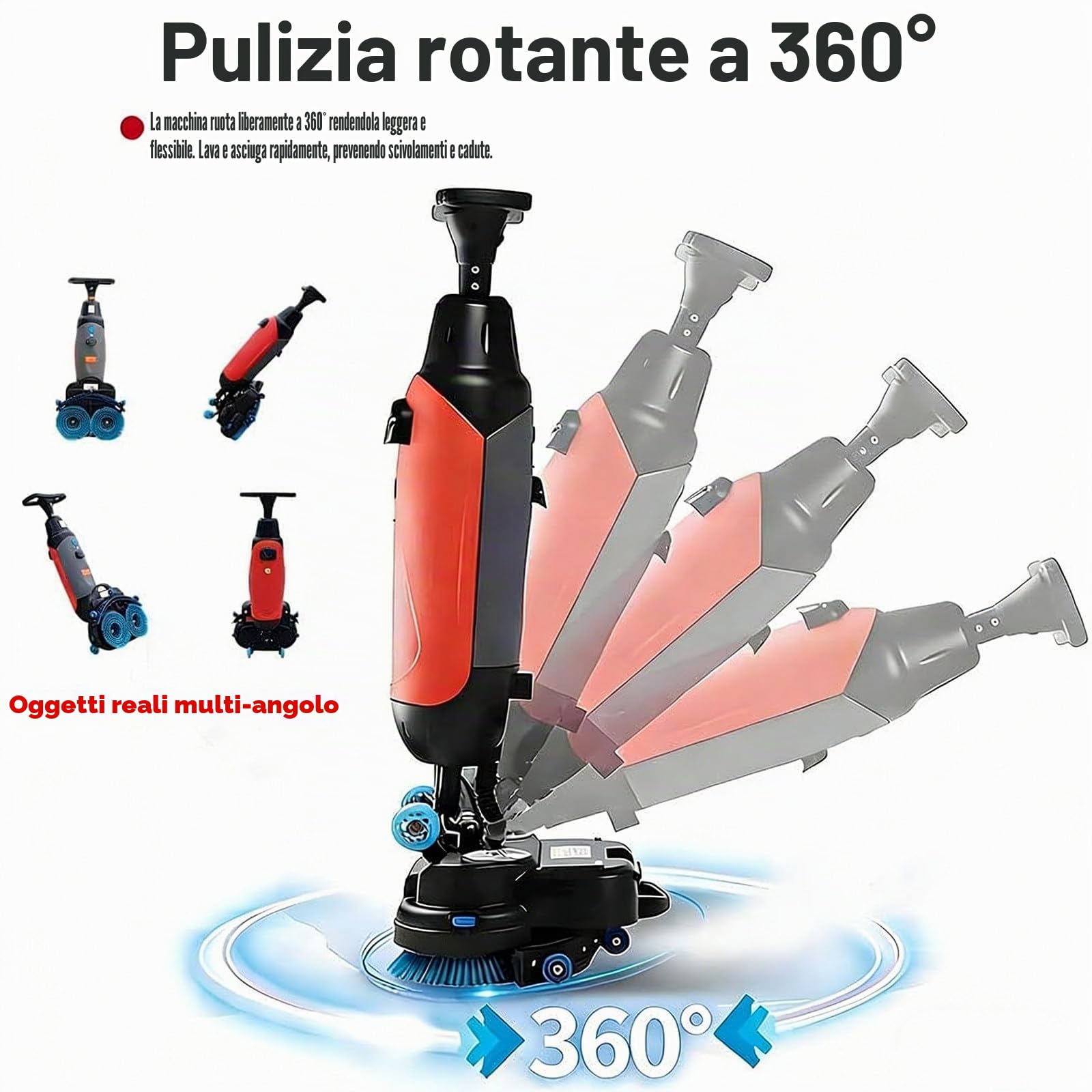 Fregadora de Suelos Comercial, Ancho de Limpieza de 17 Pulgadas para Suelos de baldosas y mármol Rojo.