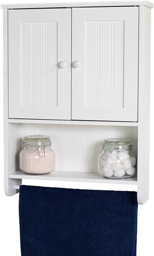 white wall mount cabinet bathroom storage with towel bar