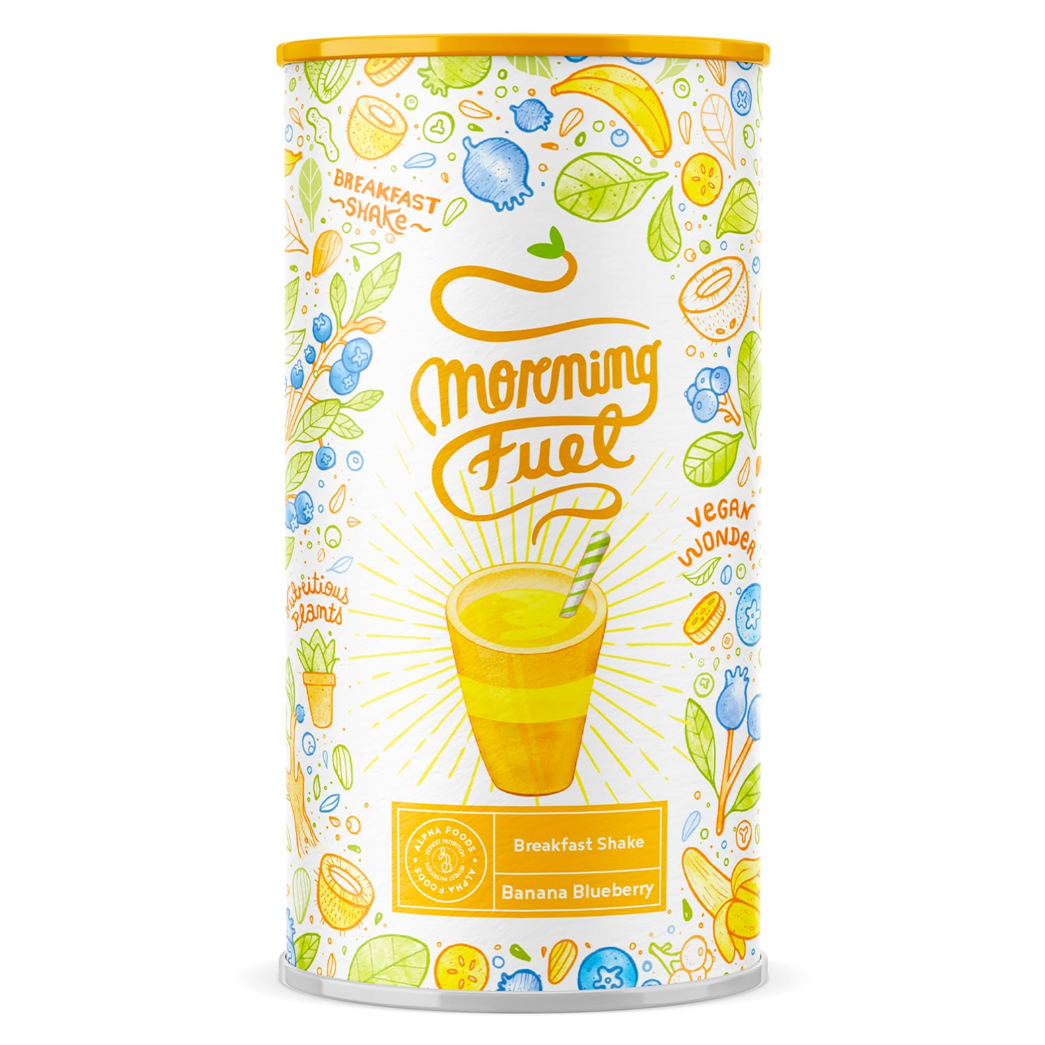 Morning Fuel Batido para Desayunos y Meriendas Nutritivos - con Vitamina B6 y B12 - Batidos Sustitutivos de Comida - Proteina Vegana de Guisantes y Avena - Sabor Plátano y Arándano 600g - Alpha Foods