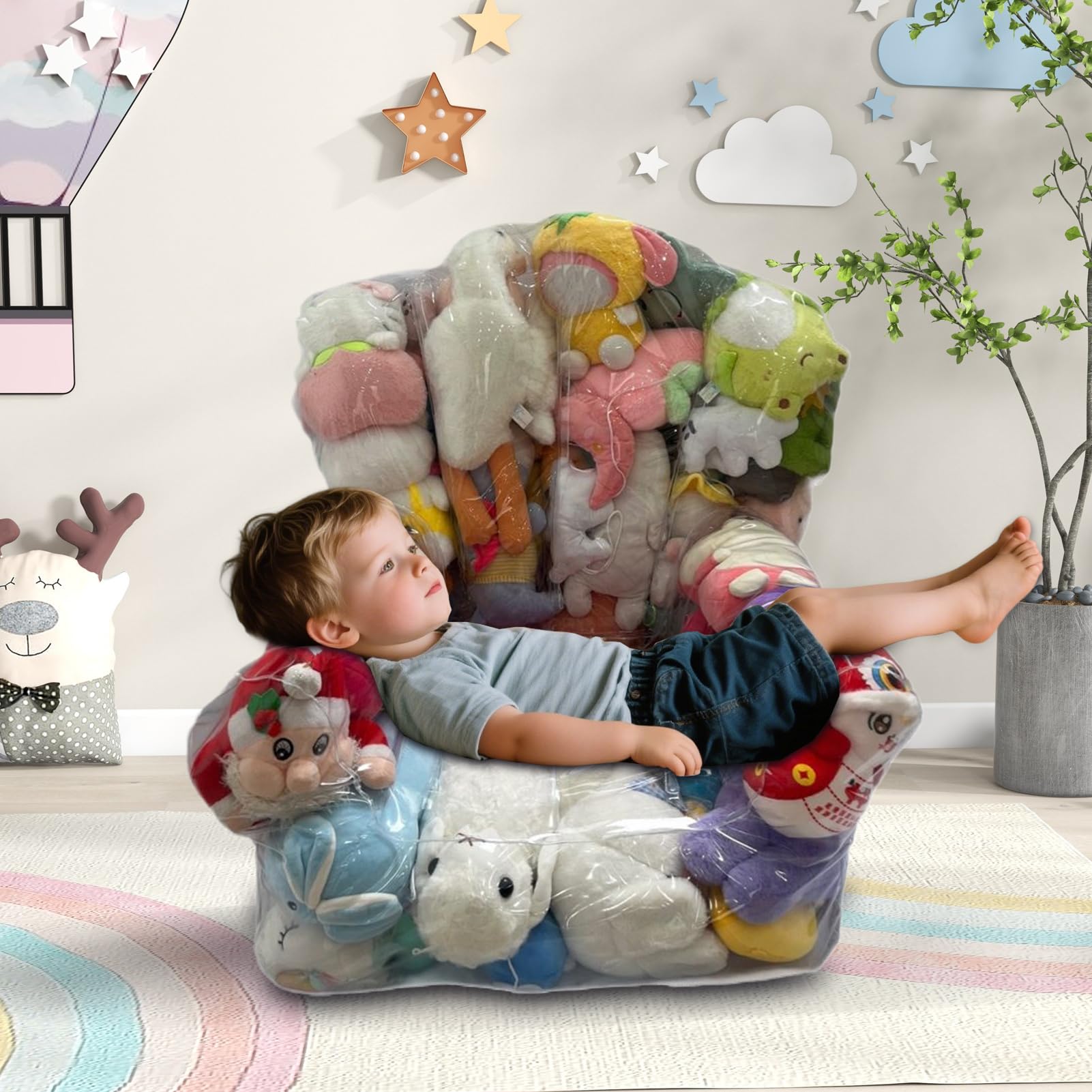 Fodera Trasparente Per Poltrona A Sacco Per Bambini - Fodera Impermeabile In PVC Con Cerniere, Contenitore Per Peluche, Pouf Contenitore, Divano Per Sala Giochi, Per Organizzare La Stanza Dei Bambini