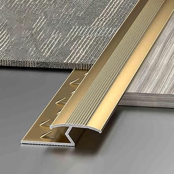 Vibeo Threshold Strip Z Molding Aluminum Carpet Transition Strip, Carpet to Tile/Carpet to Wood Seam Cover Strips, Doorways Hardwood Floor to Tile Decoration BarGold,100cm39 3/8"