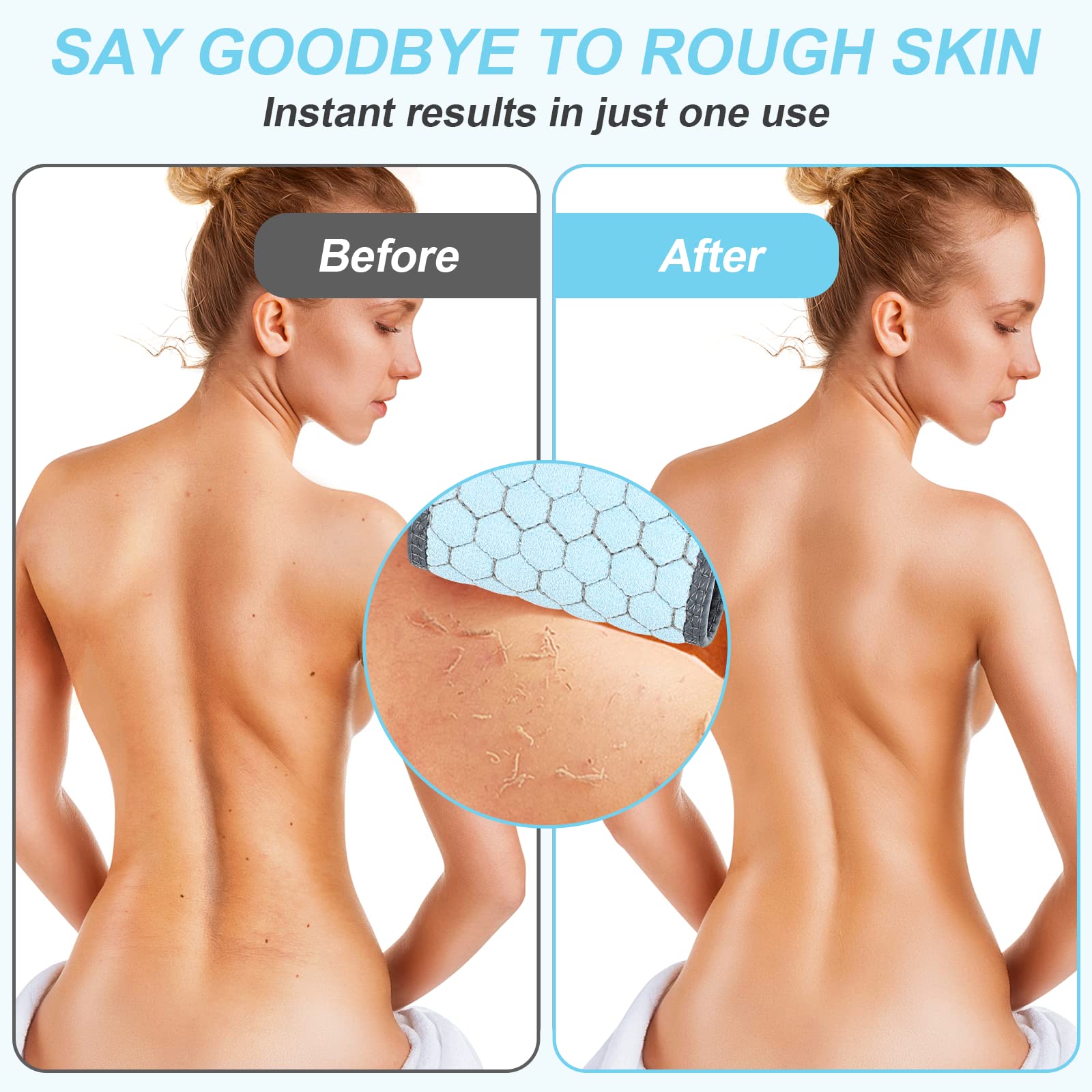 dodiff Exfoliating Back Scrubber for Shower, 38 Inches Back Washer with Handles, Exfoliating Washcloth Body Exfoliator Bath Tool to Scrub Your Body Deeply for Men & Women Exfoliation (Blue)