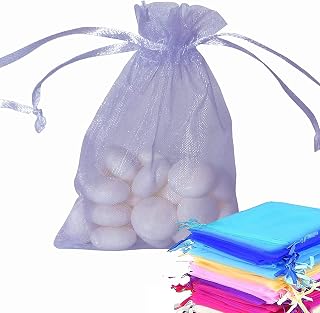 Risai 50 bolsas de organza grandes, de malla, para bodas, fiestas, joyas, embalaje de regalo, bolsas de cordón, 12 x 17 cm, color lila
