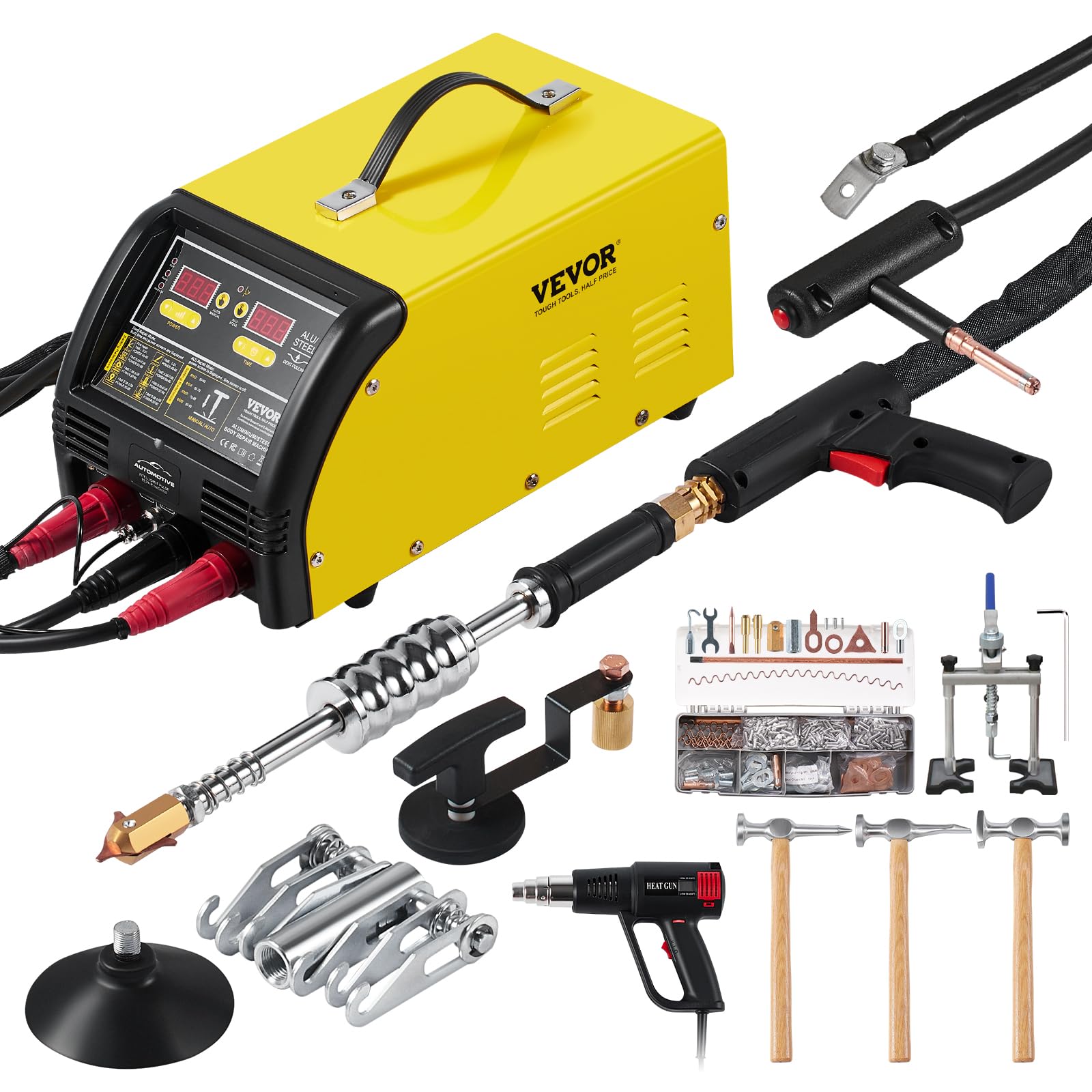VEVOR Dual Ausbeulspotter Deluxe AL/Fe Dellenreparatur-Set, 5-kW-Schweißgerät mit automatischem/manuellem Schweißen & 10 Modi, Punktschweißgerät für die Reparatur von Autoteilen aus Stahl & Aluminium