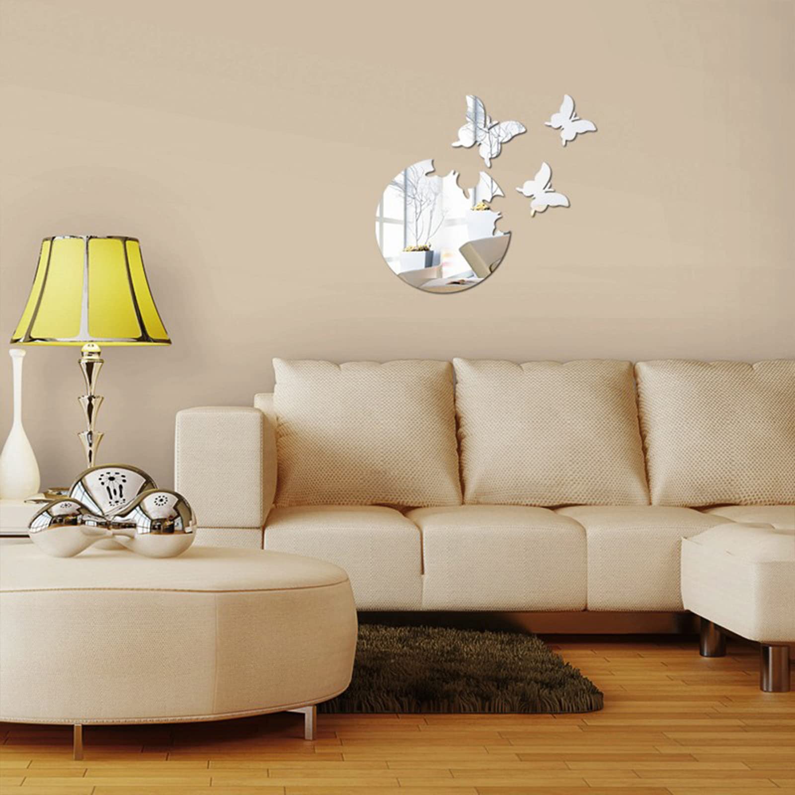 Zeayebsr 1pc Papillon Autocollant Mural, 30pcs 3D Argent Acrylique Miroir Autocollant pour Décorer Salon Chambre Bureau