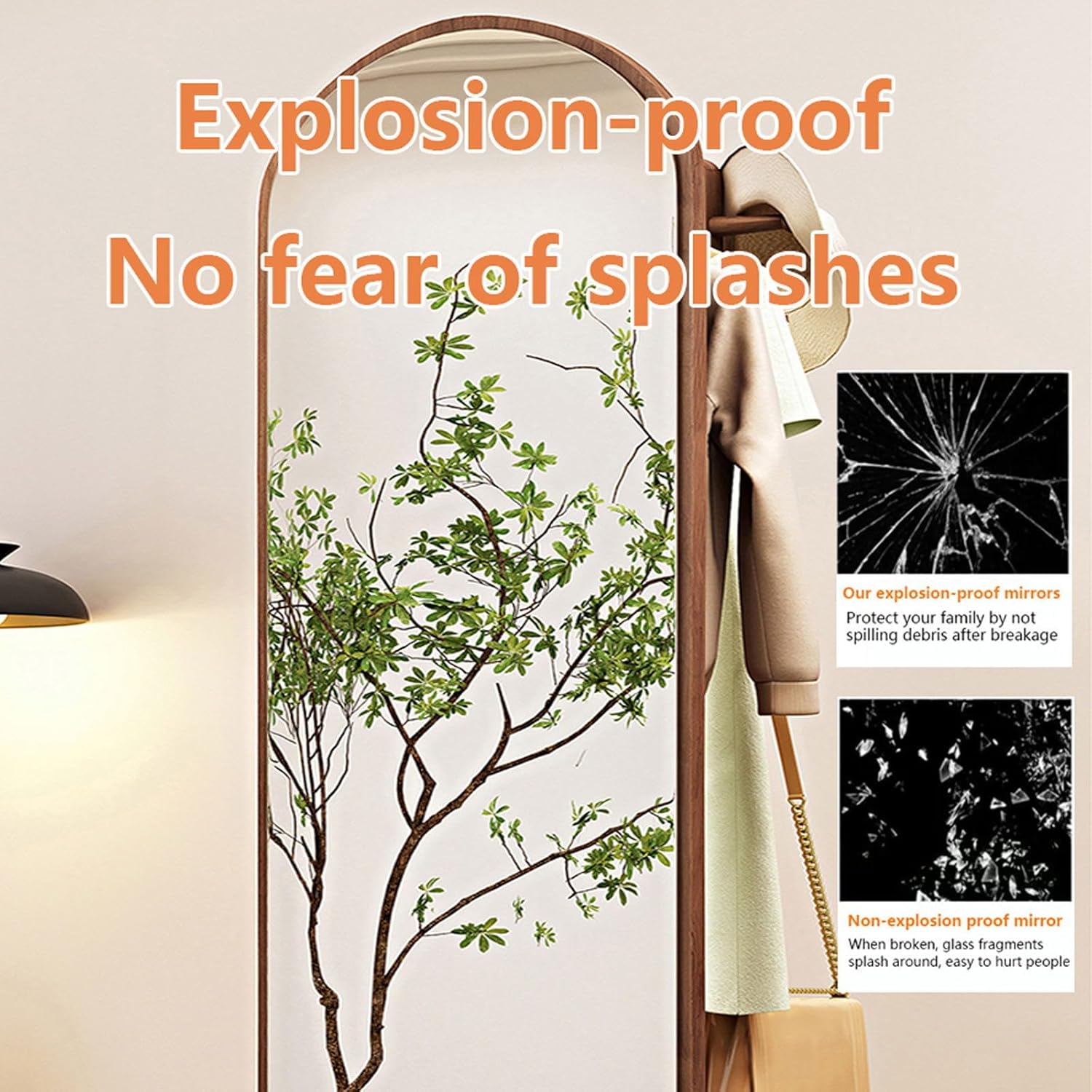 360° Rotatable Full Length Mirror with Coat Rack, 2-in-1 Floor Mirror & Storage, Solid Wood Design, Perfect for Living Room, Bedroom, Cloakroom, Swivel Wheels for Easy Move