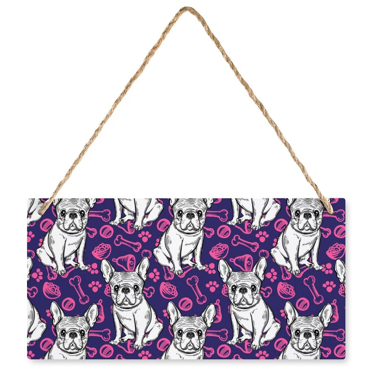 Panneau en Bois de Bouledogue Français Art Mural Suspendu Plaque Déco 25x12.5cm