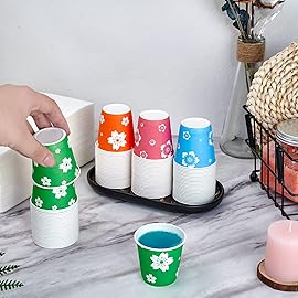 LITOPAK 400 Pack 3 oz Disposable Bathroom Cups, Colorful Small Disposable Paper Cups for Parties, Picnics, Barbecues, Travel and Events