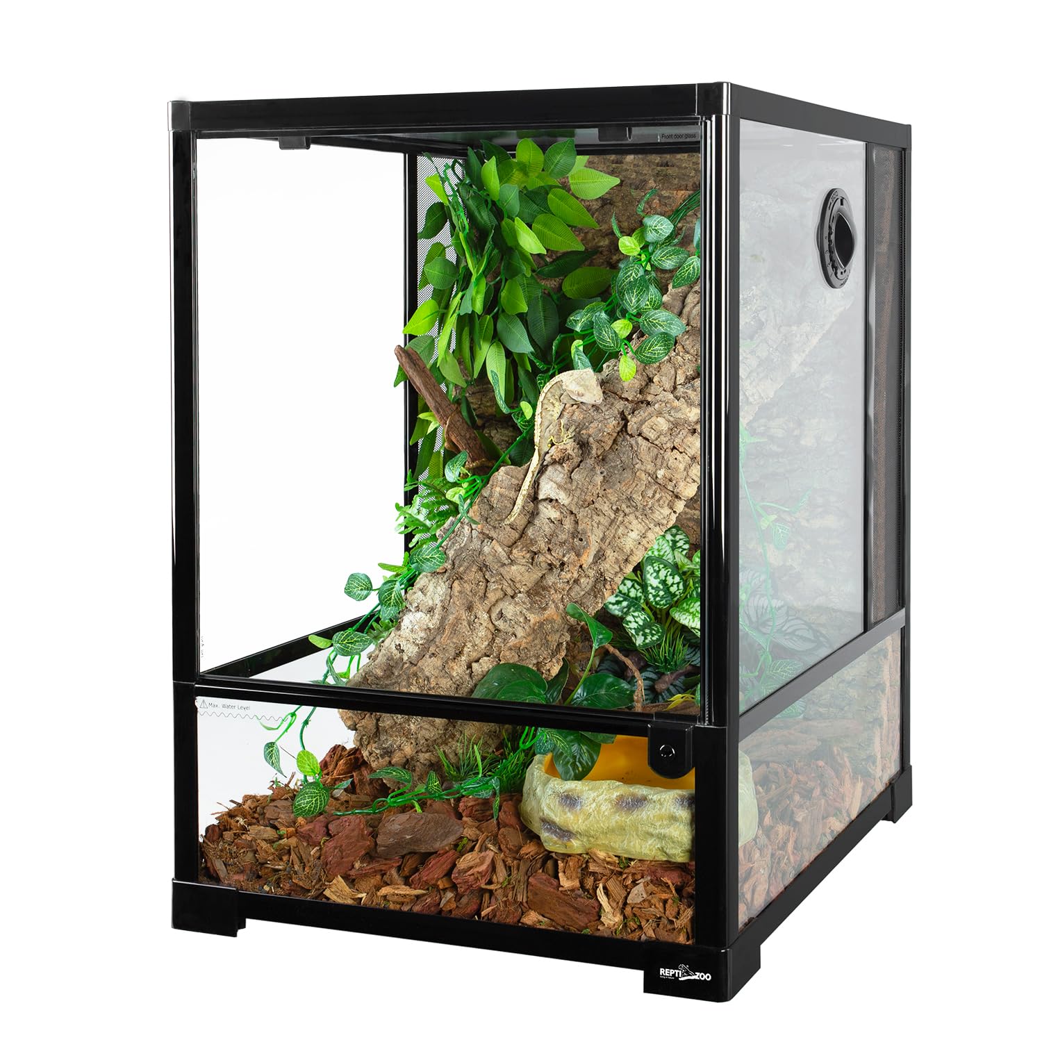 REPTI ZOO 30 Gallon Reptile Glass Terrarium, 18" x 18" x 24" Rainforest Habitat Tank with Front Opening Door, Knock-Down Vertical Reptile Terrarium with Top Screen & Side Mesh Ventilation