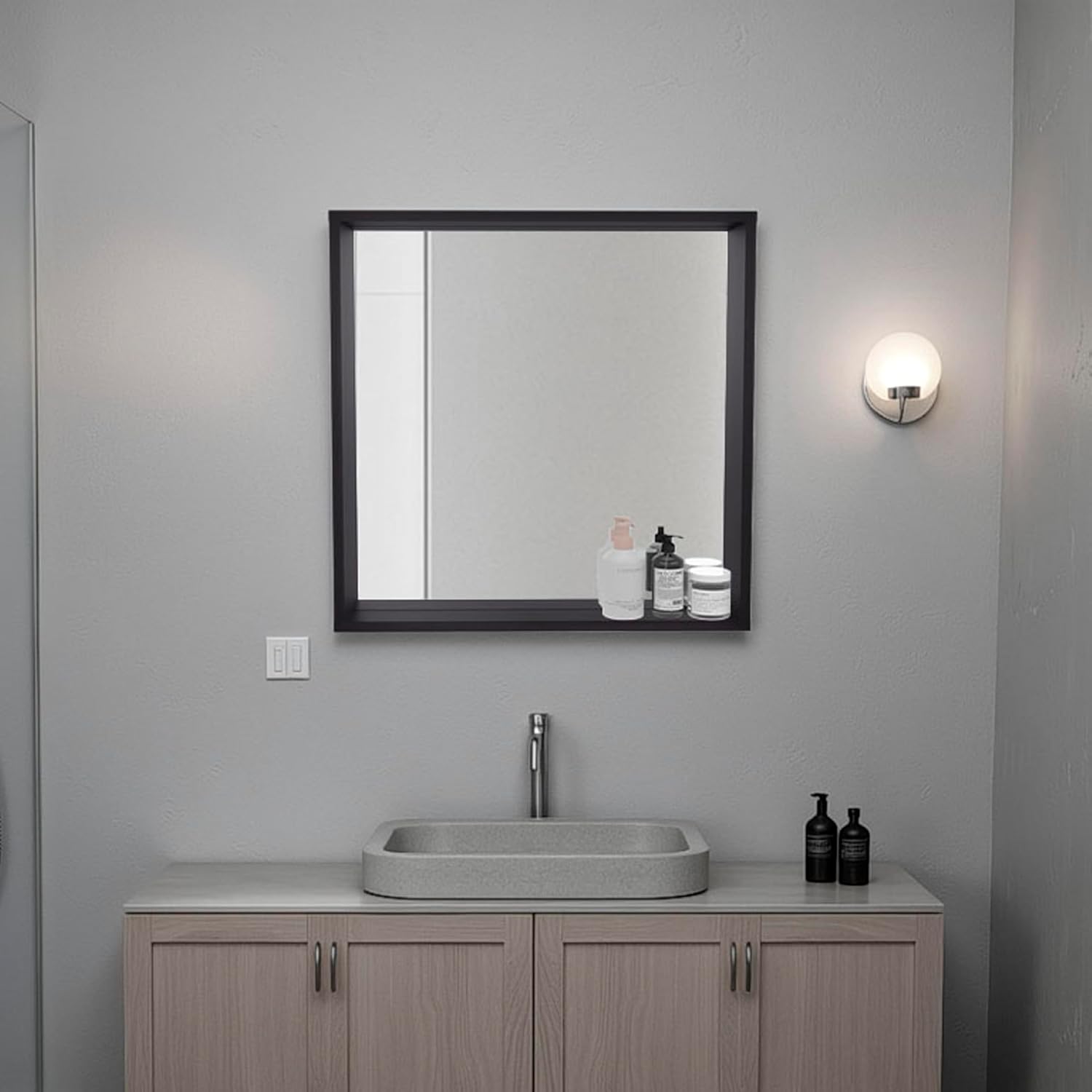 24" Durable & Easy-Assembly Bathroom Organizer Set, Stylish Cabinets with Modern Elegant Design, Storage Cabinet with Built-in Mirror for Bathroom Use, Black