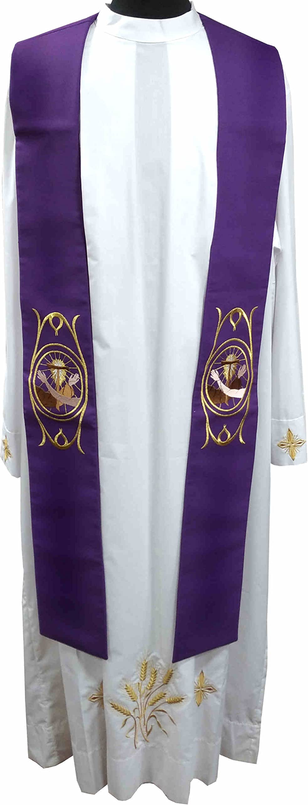 Desconocido Priester-Stola mit franziskanischer Stickerei (lila), weiß, M