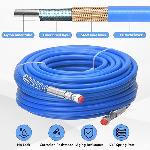 Miniatura 4 de Pistola pulverizadora de pintura sin aire de 50 pies, manguera sin aire, poste de extensión de pulverización azul de 10 pulgadas y punta de