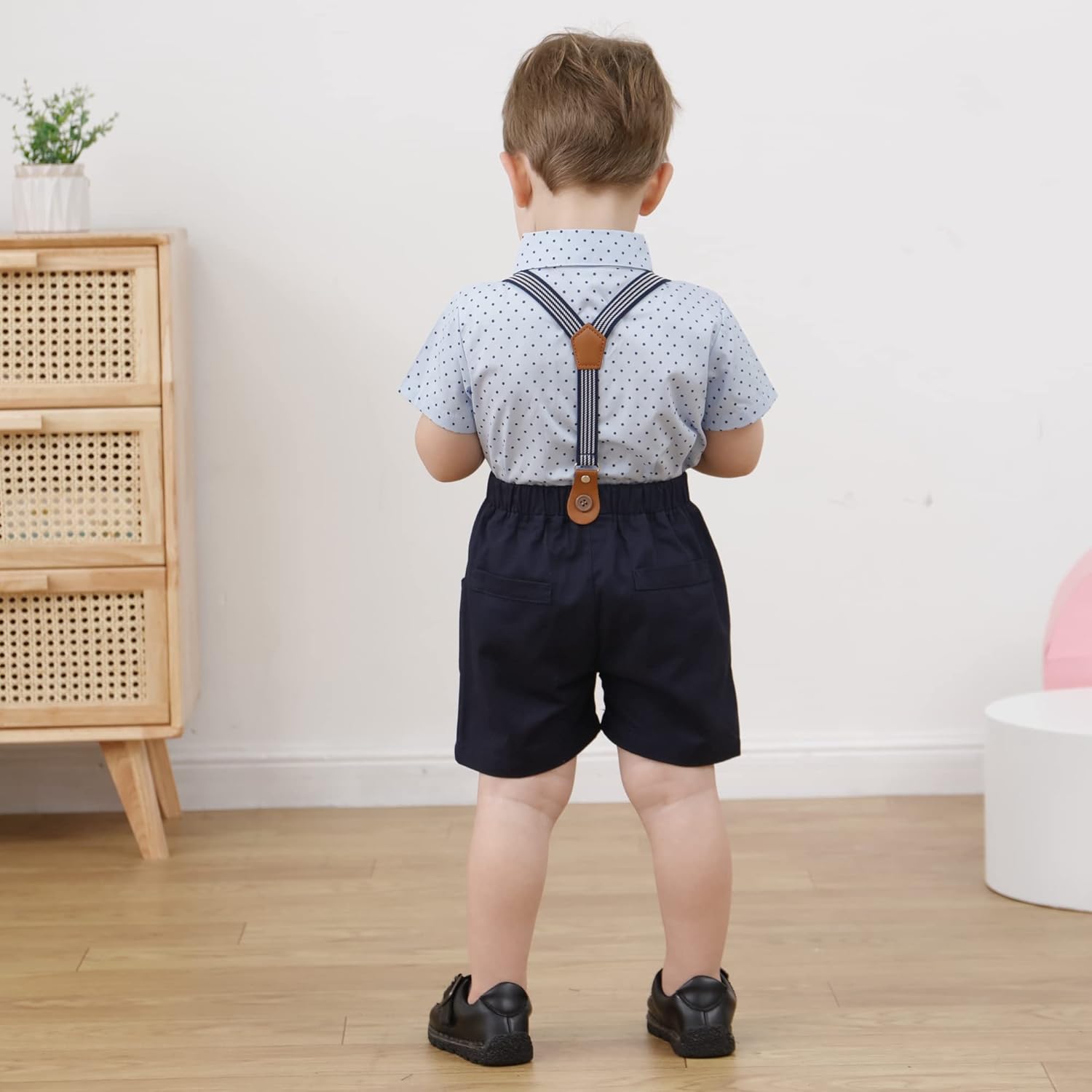 YALLET Toddler Baby Boy Outfits 1-5T Boys Suits Gentleman Short Sleeve Button Shirts+Bowtie+Suspender Shorts Formal Clothes - Image 3