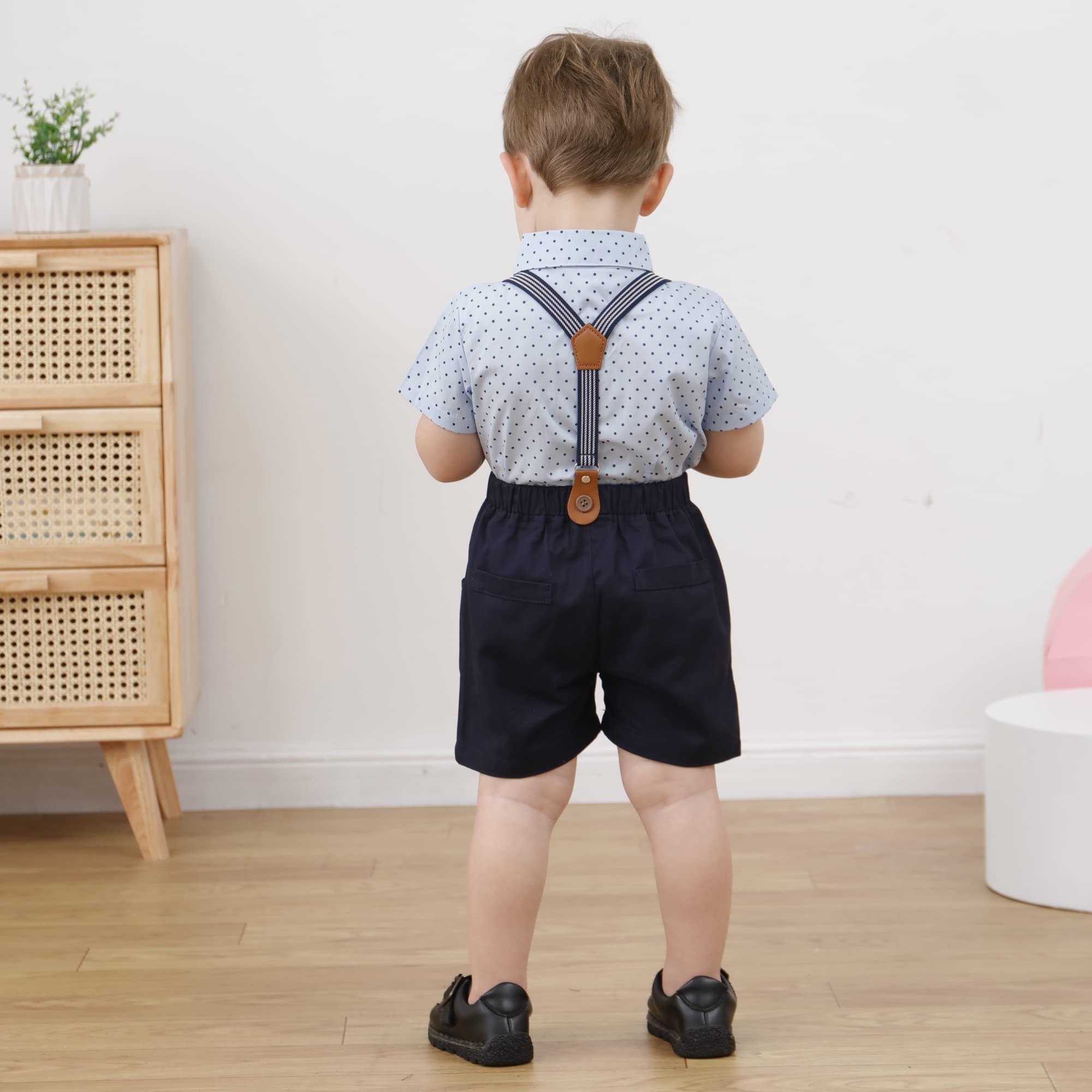YALLET Trajes para niños pequeños de 1 a 5 años, trajes de caballero de manga corta con botones, camisas, pajarita + braguero, ropa formal