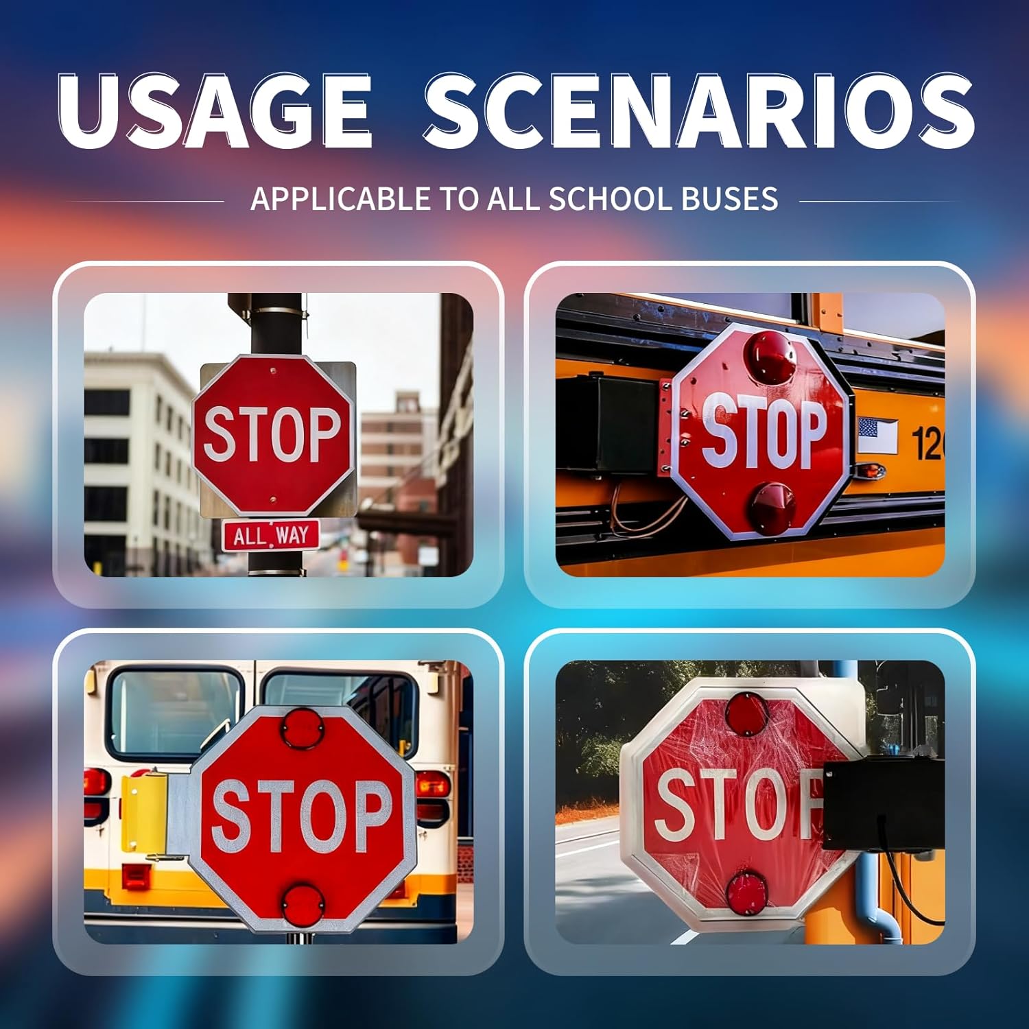 Reflective Double-Sided School Bus Stop Sign with Electronic Controller, High Visibility Aluminum, DC 12V/24V, Pack of 4 for School Bus Lanes - Safety & Compliance