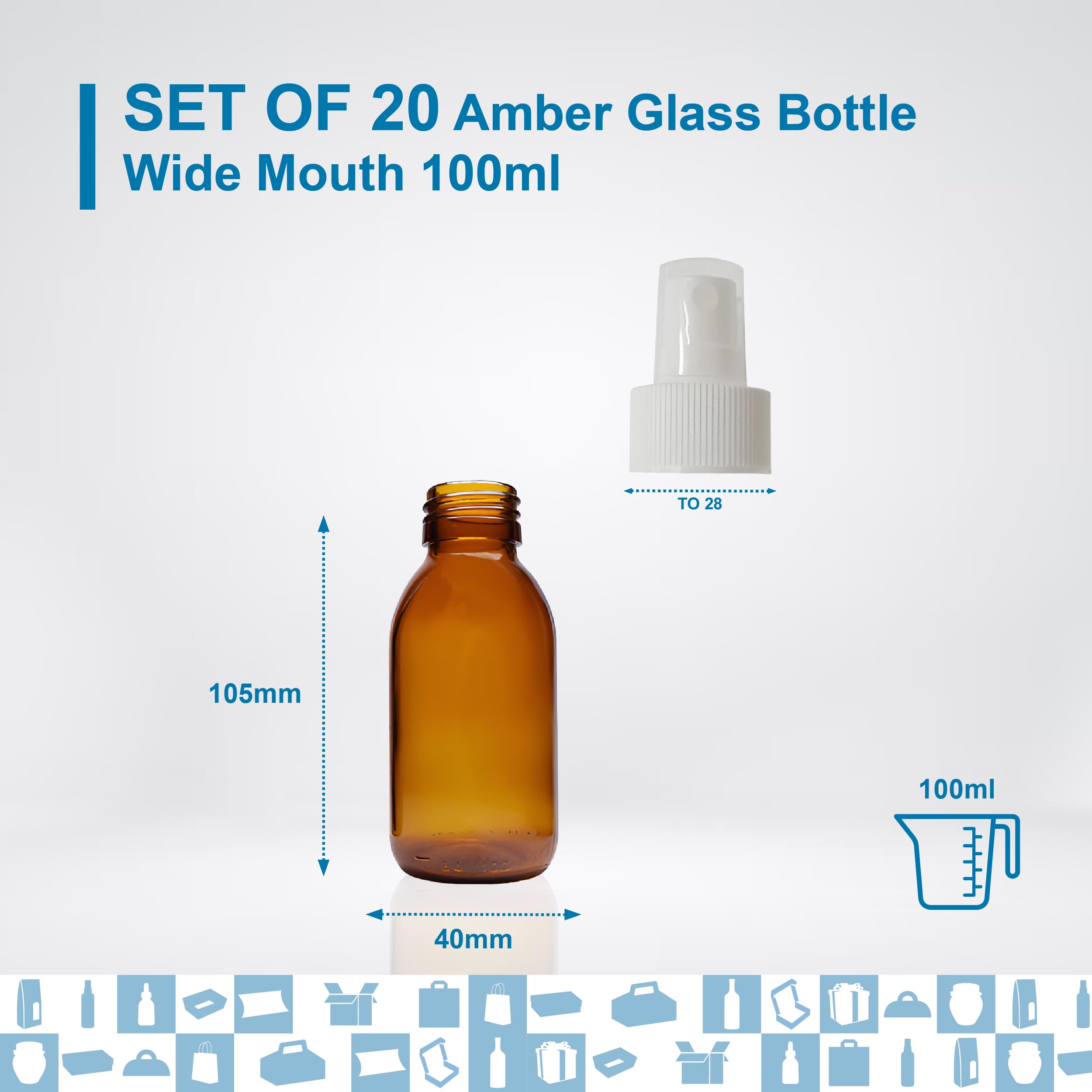 20 x Sprühflasche aus Glas, bernsteinfarben, 100 ml, mit Deckel des Zerstäubers – Spray für ätherische Öle, Kosmetik, Probenduft, Haarspray – Hautpflege und Haarpflege