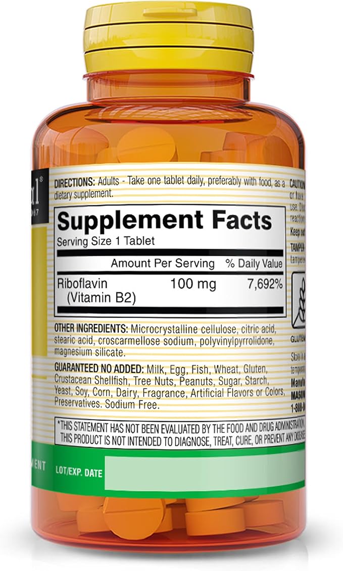 Mason Natural Vitamina B-2 100mg 100 Tabletas miniatura 2