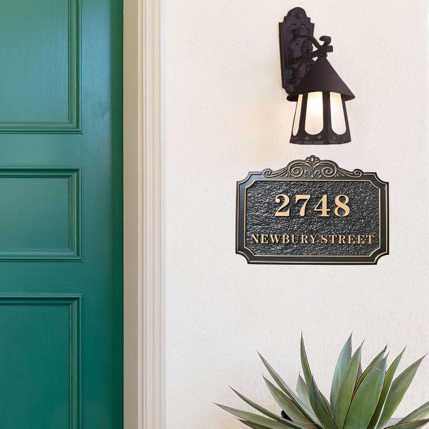 Cast Metal Personalized House Number Plaque – Custom Street Name Address Sign Plate Vintage for Mailbox Door Room Classic Wall Outdoor Home Apartment, Office Number (Classic-A)