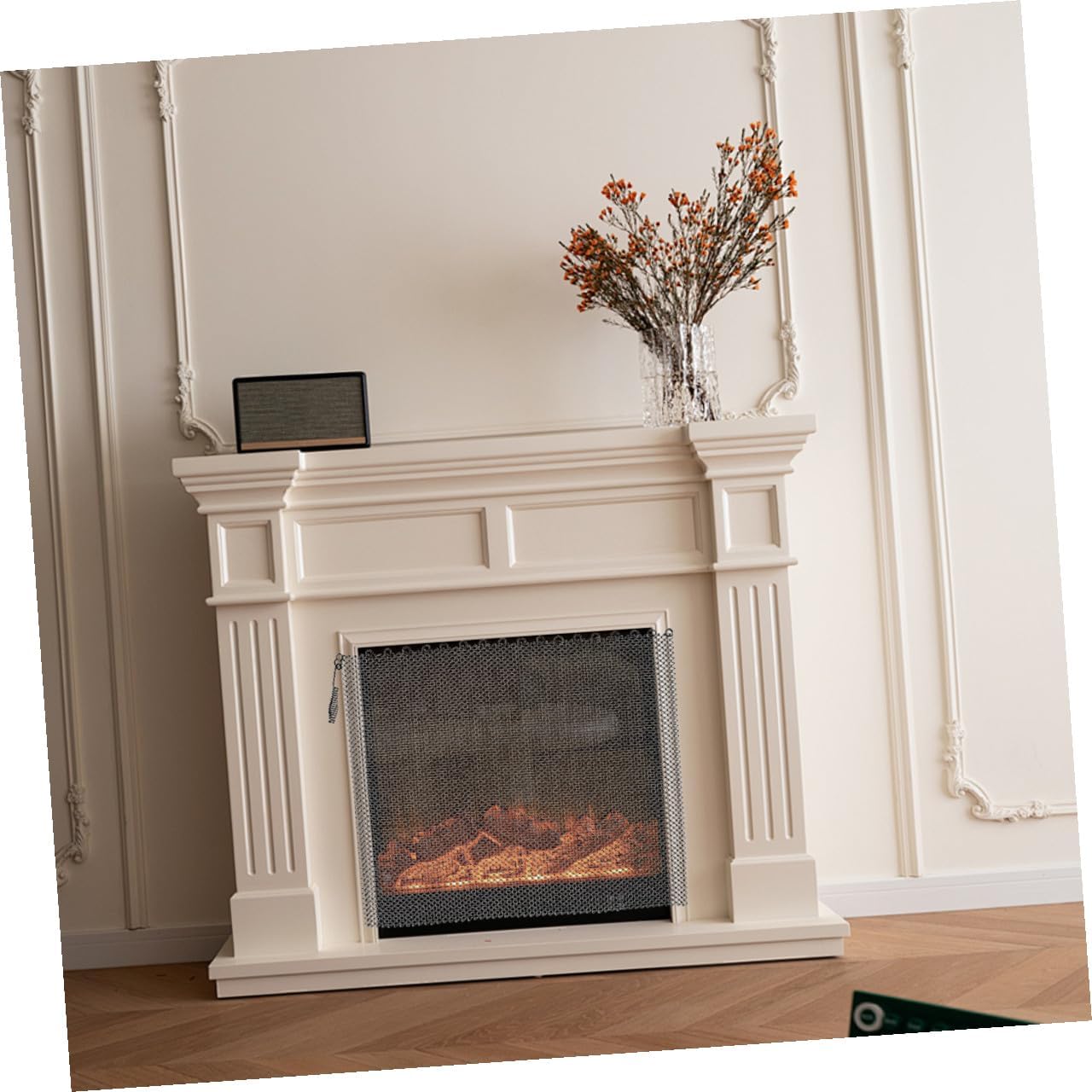 2pcs Fireplace Screen Mesh Curtain 24x21 Inch Metal Hearth Curtain Hanging Fireplace Screen Barrier for Wood Burning Safety and Spark Protection