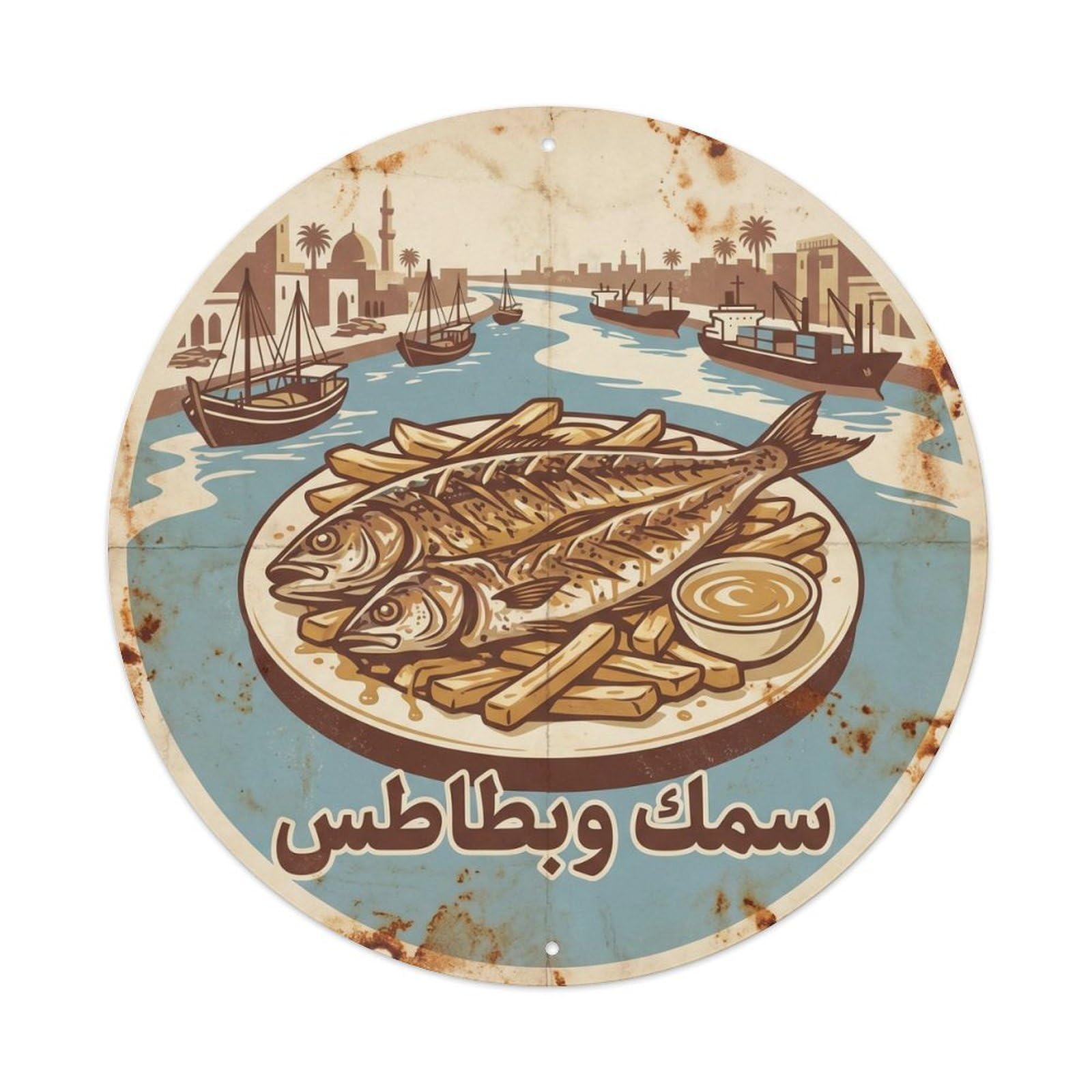 Iraq Culture Fish And Chips Fry Shop Silkscreen Travel Metal Tin Sign