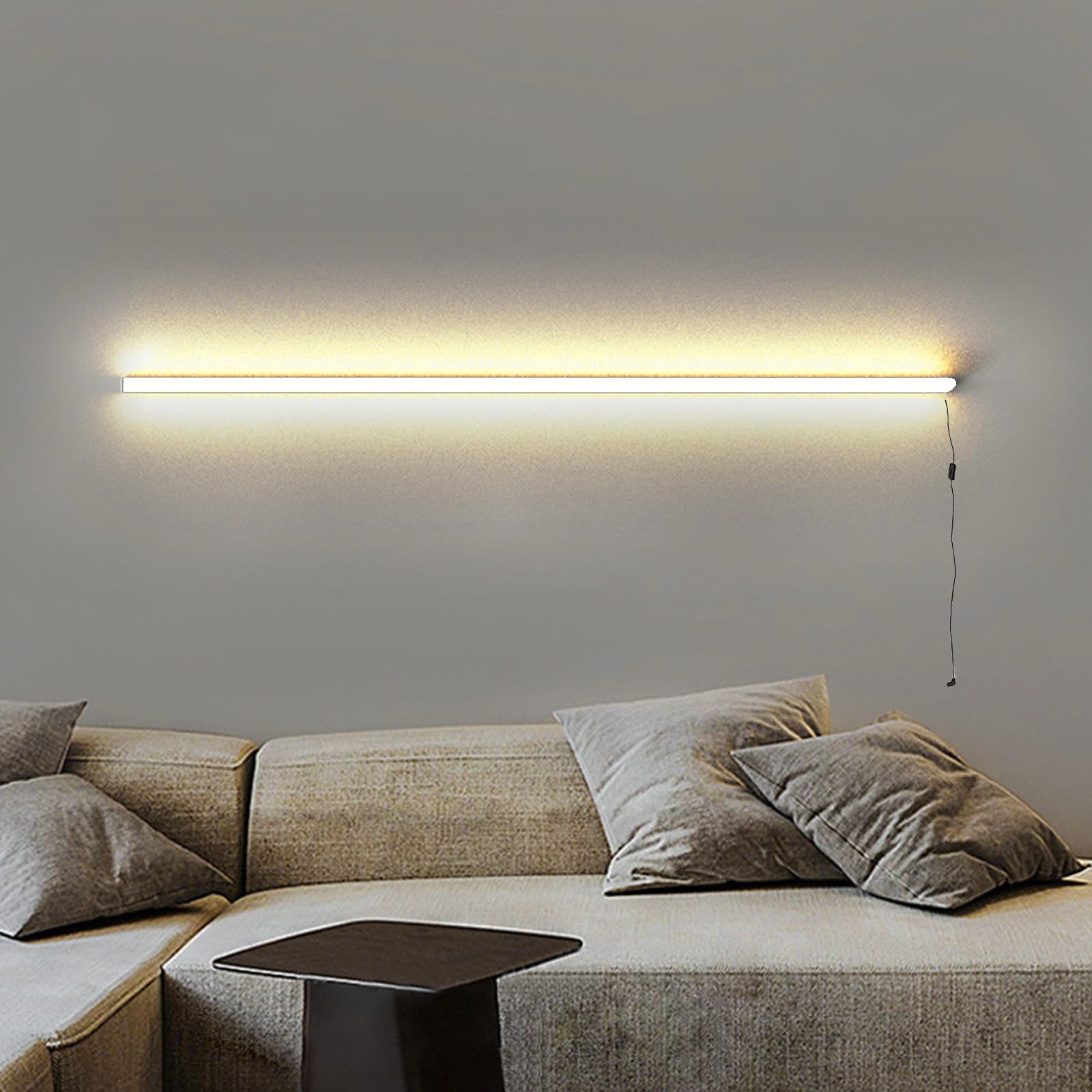 Aplique de pared LED largo de 60cm en aluminio blanco con enchufe e interruptor de luz cálida 8
