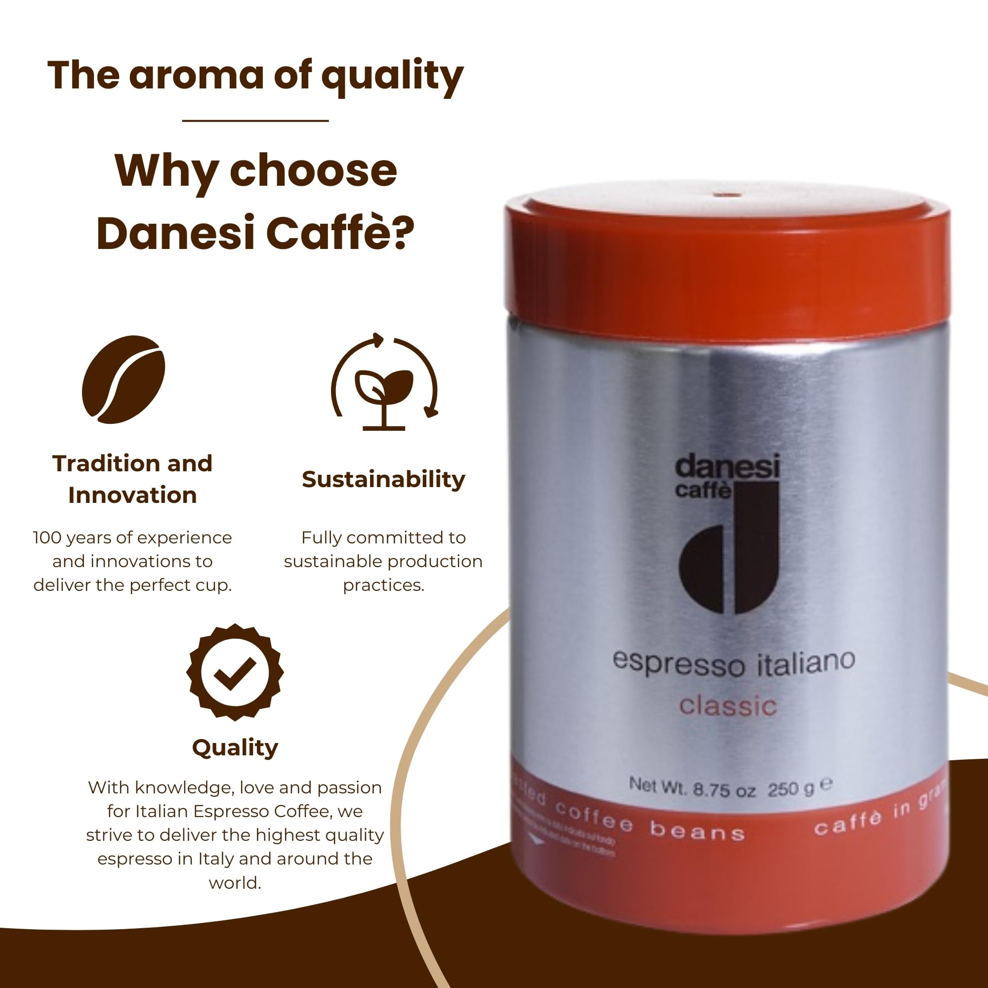 Danesi Caffe Italian Whole Coffee Beans - Espresso Coffee Beans and Medium Roast Whole Bean - Perfect for — view 4