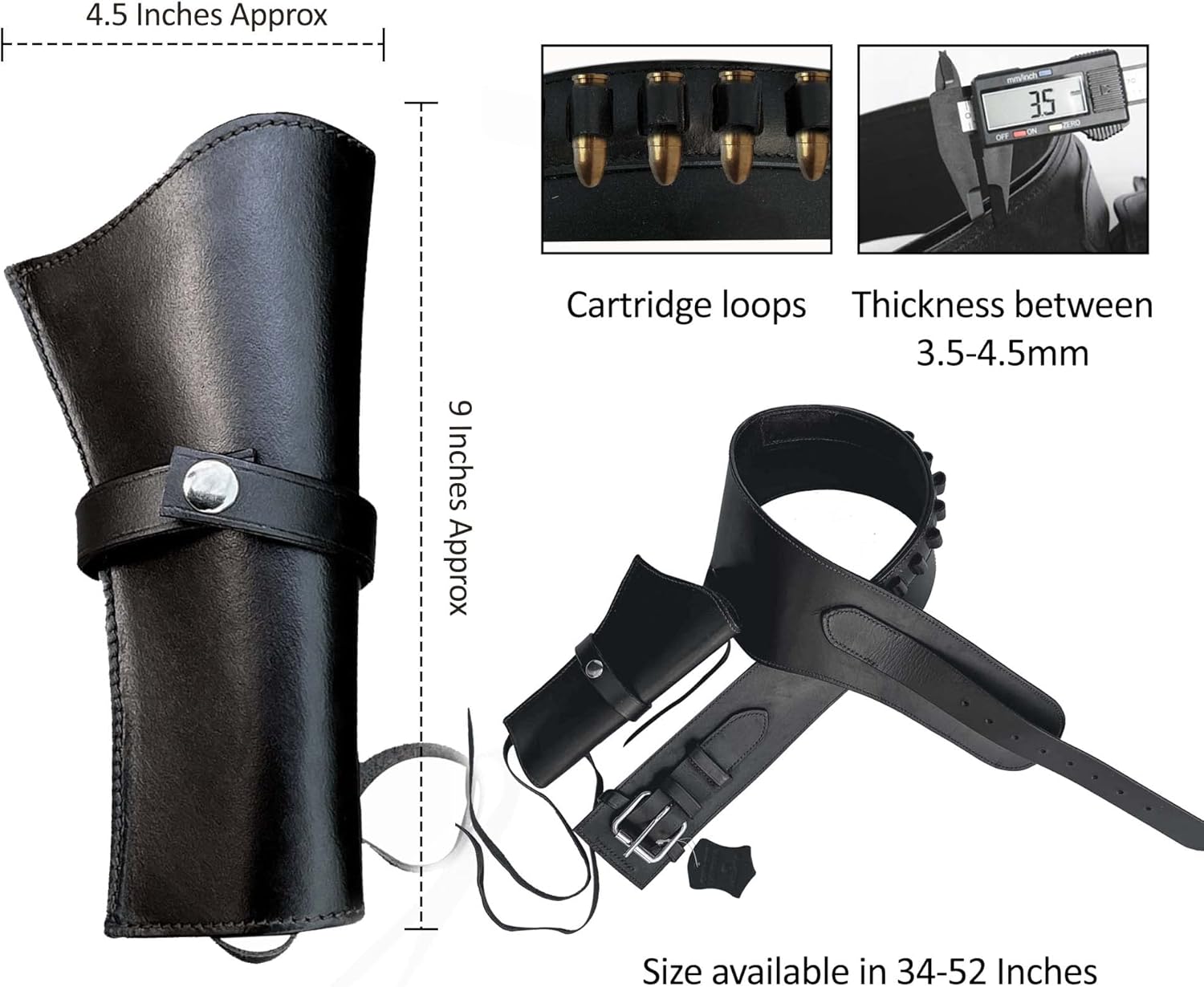 Hulara Western Gun Holster .45 Auto .45 ACP 44/45 Caliber Cowboy Holster for Revolver Full Grain Buff Leather Gun Holster with Belt for Men