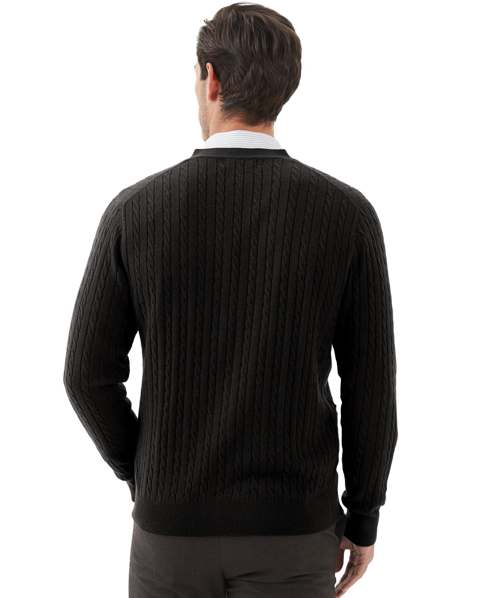 Kallspin Cardigan pour Homme Boutonné en Laine à Col en V et à Manches Longues Tricot Torsadé Gilets