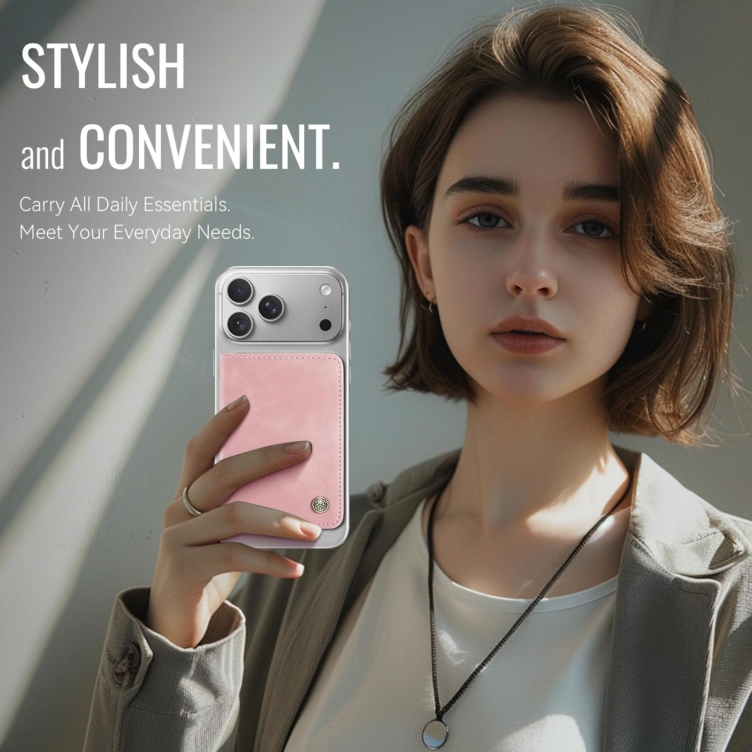 Defencase for Magsafe Wallet Magnetic Card Holder RFID Blocking, PU Leather Minimalist Phone Wallet for MagSafe Phones and Cases for iPhone 17/16/ 15/14/ 13/12/ Pro/Max/Plus/Air, Rose Pink - Image 7