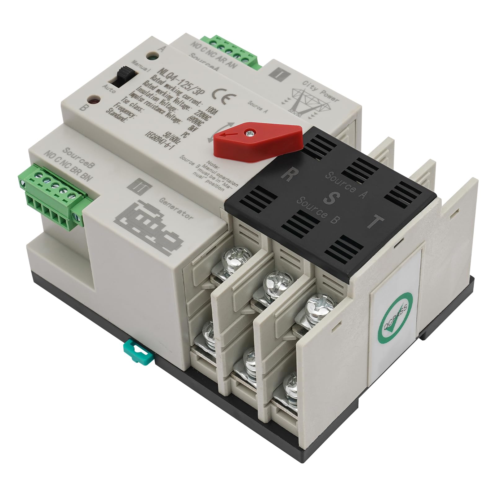 Interruptor de transferencia automático de doble potencia, interruptor de red con dos modos, 220 V 100 A, interruptor de transferencia automático con contacto plateado, 3P automático de emergencia