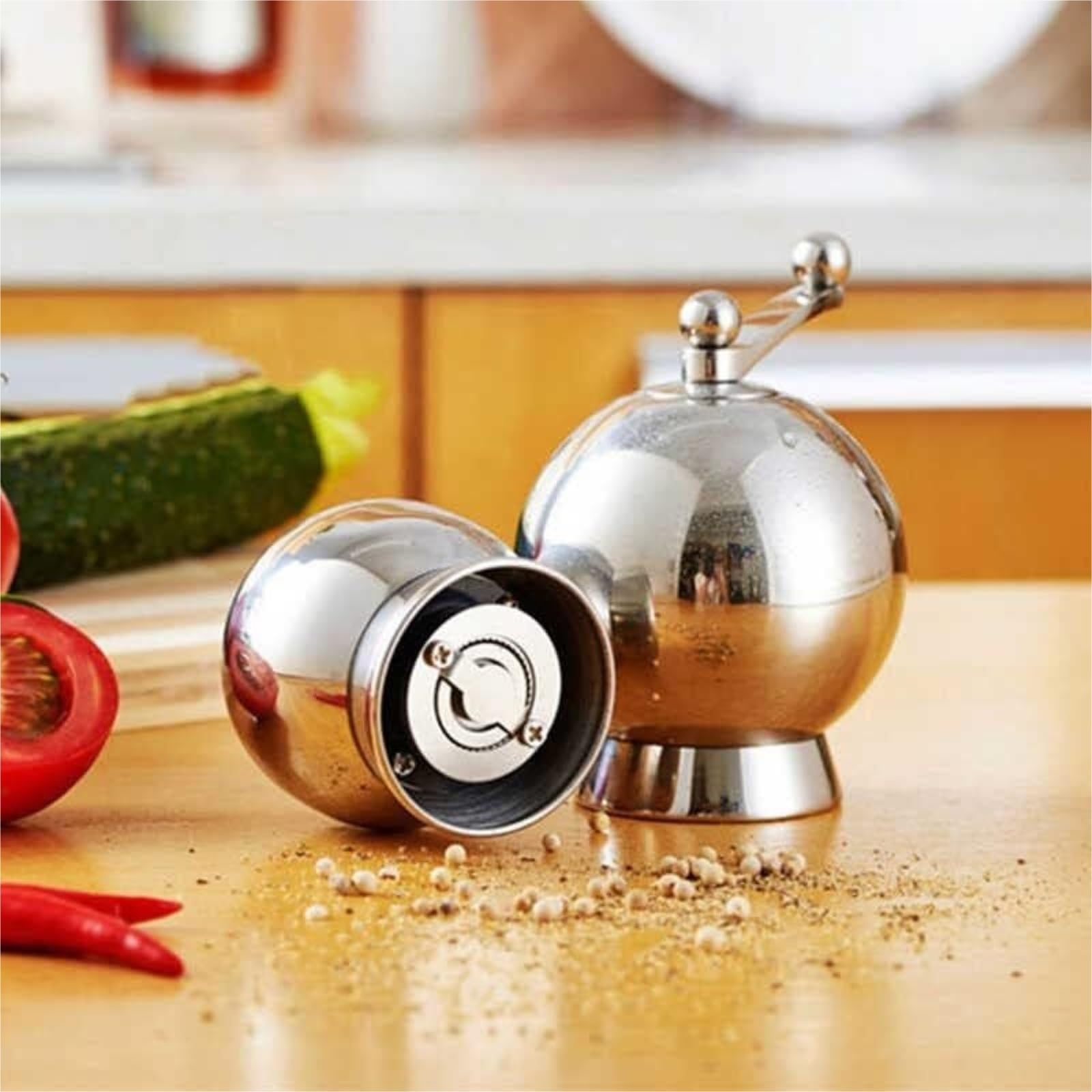 Młynek Do Przypraw Pieprzu Ręczny Młynek Do Pieprzu Z Długą Korbą Ze Stali Nierdzewnej Okrągły Łuk Do Różnych Przypraw(2pcs)