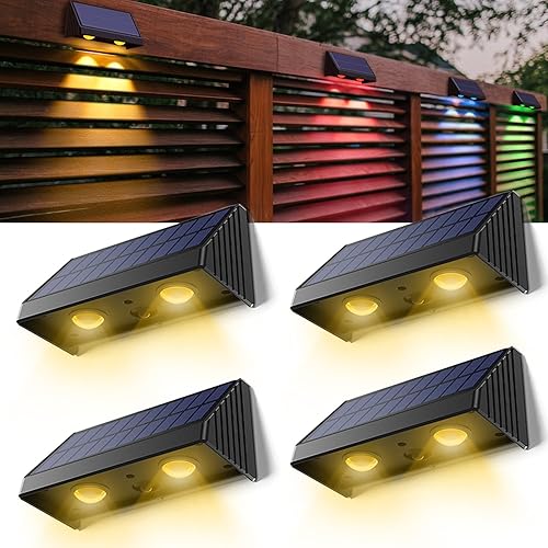 SIEDiNLAR Luces solares para valla al aire libre, 50 lúmenes, 5 modos, luz solar para terraza, impermeable, decoración de patio trasero para pared,