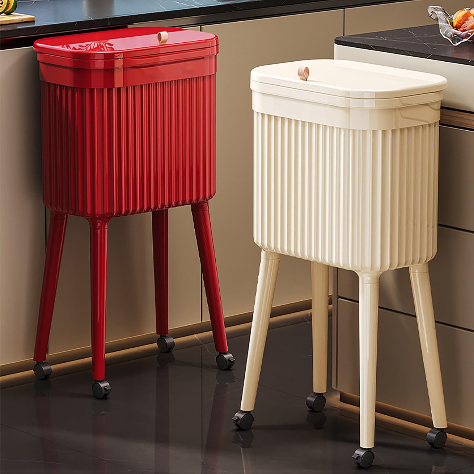 Pattumiera Da Cucina Di Grande Capacità Con Coperchio A Pressione, Design Con Piede Alto, Pattumiera Verticale A Prova Di Animali Domestici, Pattumiera Sottile Per Piccoli Spazi(White)