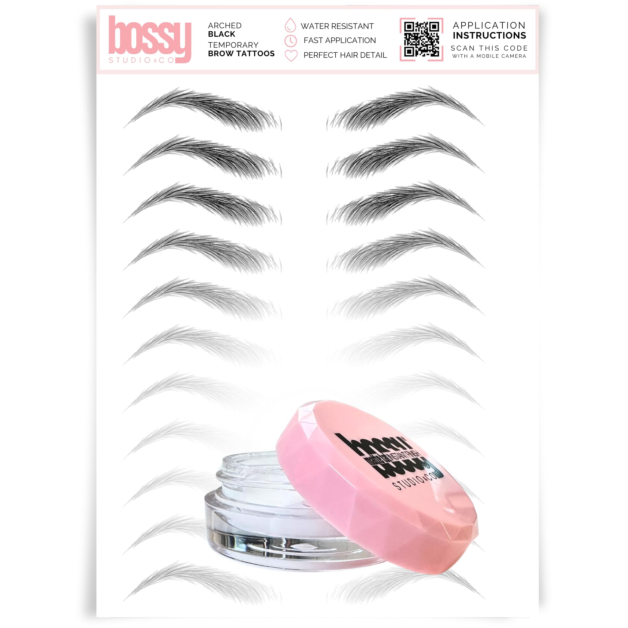 Brows by Bossy Studio & Co Temporary Eyebrow Tattoos with Shine Remover Matte Tat Waterproof Eyebrow Stickers, False Tattoos Hair Like Peel Off