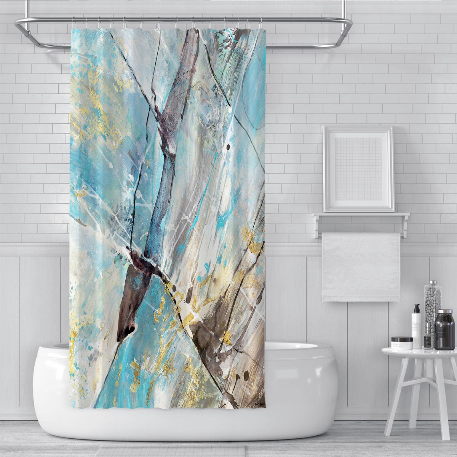 Cortinas de Ducha de mármol Abstracto para el baño Tela Azul Cortina de Ducha de poliéster húmeda Cómoda Cortina de bañera de Secado rápido W240xL200cm