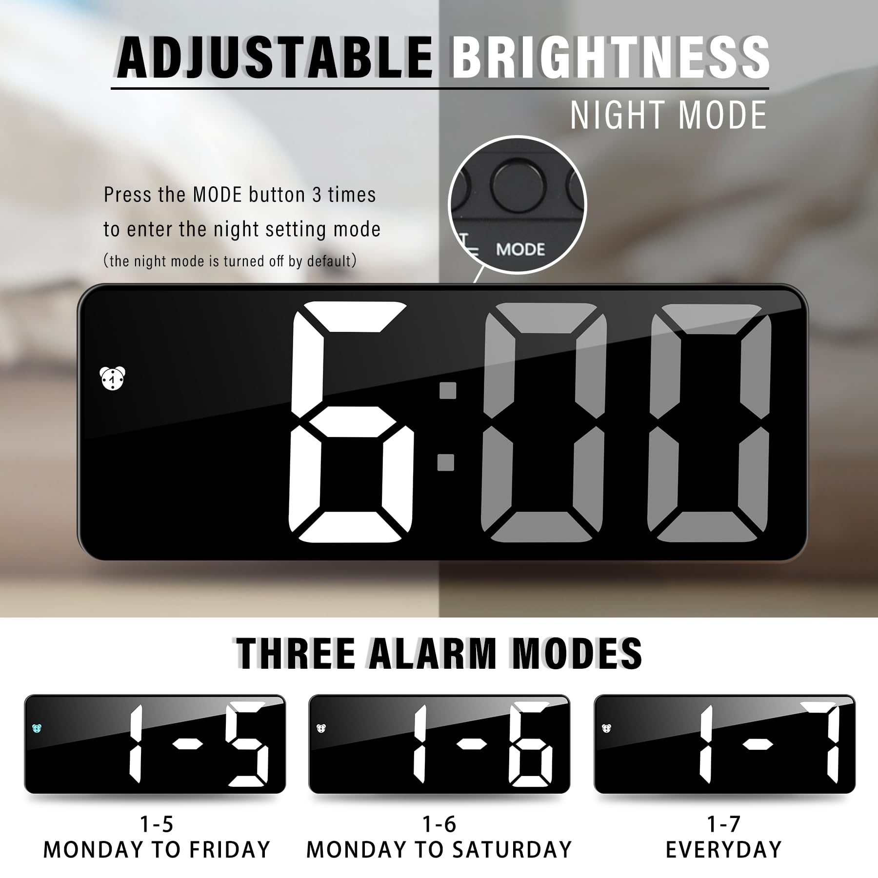 JQGO Sveglia Digitale da Comodino, Sveglia Digitale da Comodino Snooze con Visualizzazione, Ampio Display LED Digitale/Data/della/Temperatura, USB e Alimentato a Batteria, Bianco