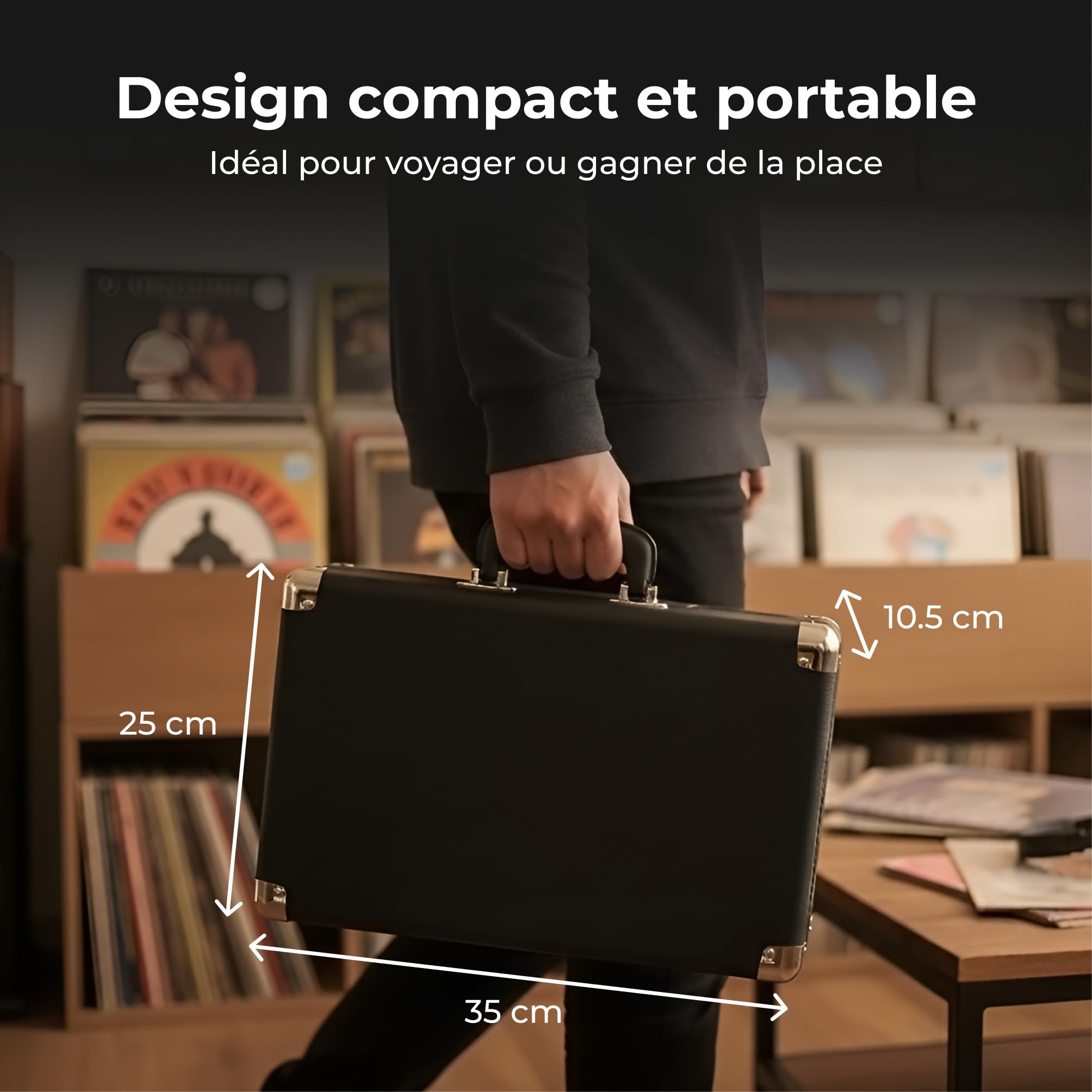 Denver VPL-120BLACK Platine Vinyle rétro 3 Vitesses 33/45/78 TR/Min, Haut-parleurs intégrés, Enregistrement USB vers PC, Noir