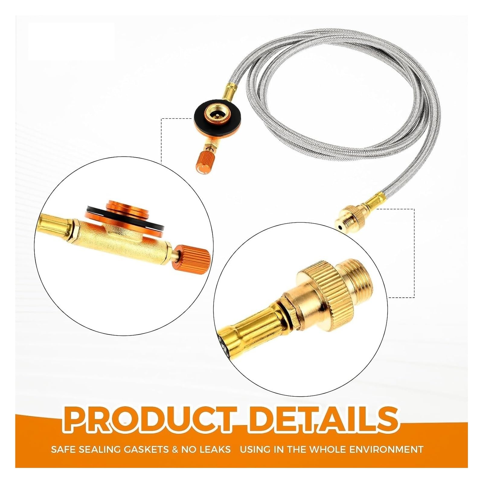 Gasanschlussleitung Edelstahl-Gewebeschlauchpaket 1-mm-Verlängerungsschlauch for Campingkocher, Gaskartuschen-Ventil, Butangas-Adapter, Konvertierungsanschluss