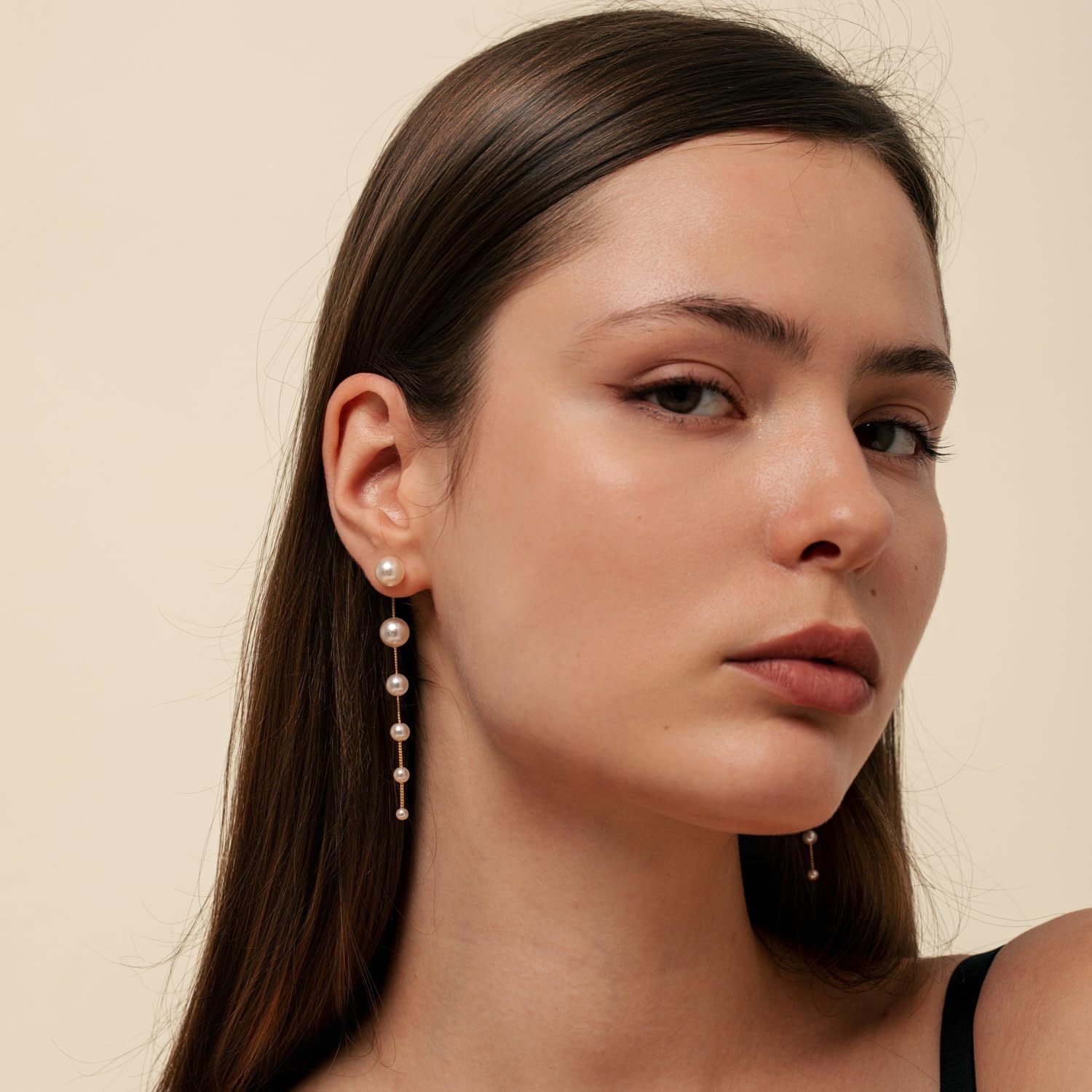 Freshwater Pearl Chain Earrings for Women 18k Gold Plated Drop Dangle Earrings for Women with 925 Sterling Silver Post Statement Jewellery Trendy Gift for Girlfriend Mother - Image 3