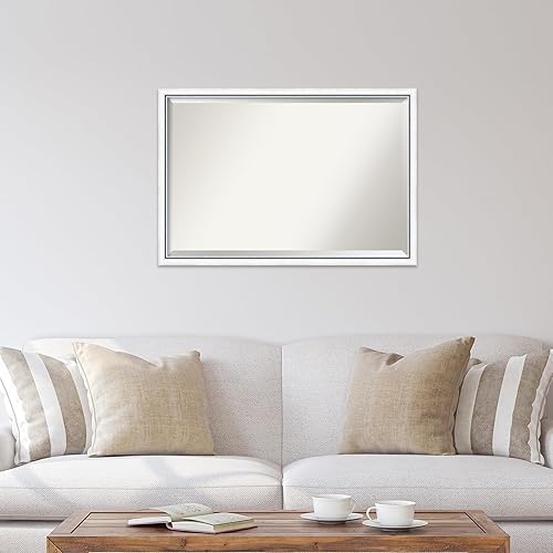 Miniatura 6 de Amanti Art Espejo de baño de madera, espejo de pared blanco y azul para usar como espejo de tocador de baño sobre fregadero (26.25 x 38.25