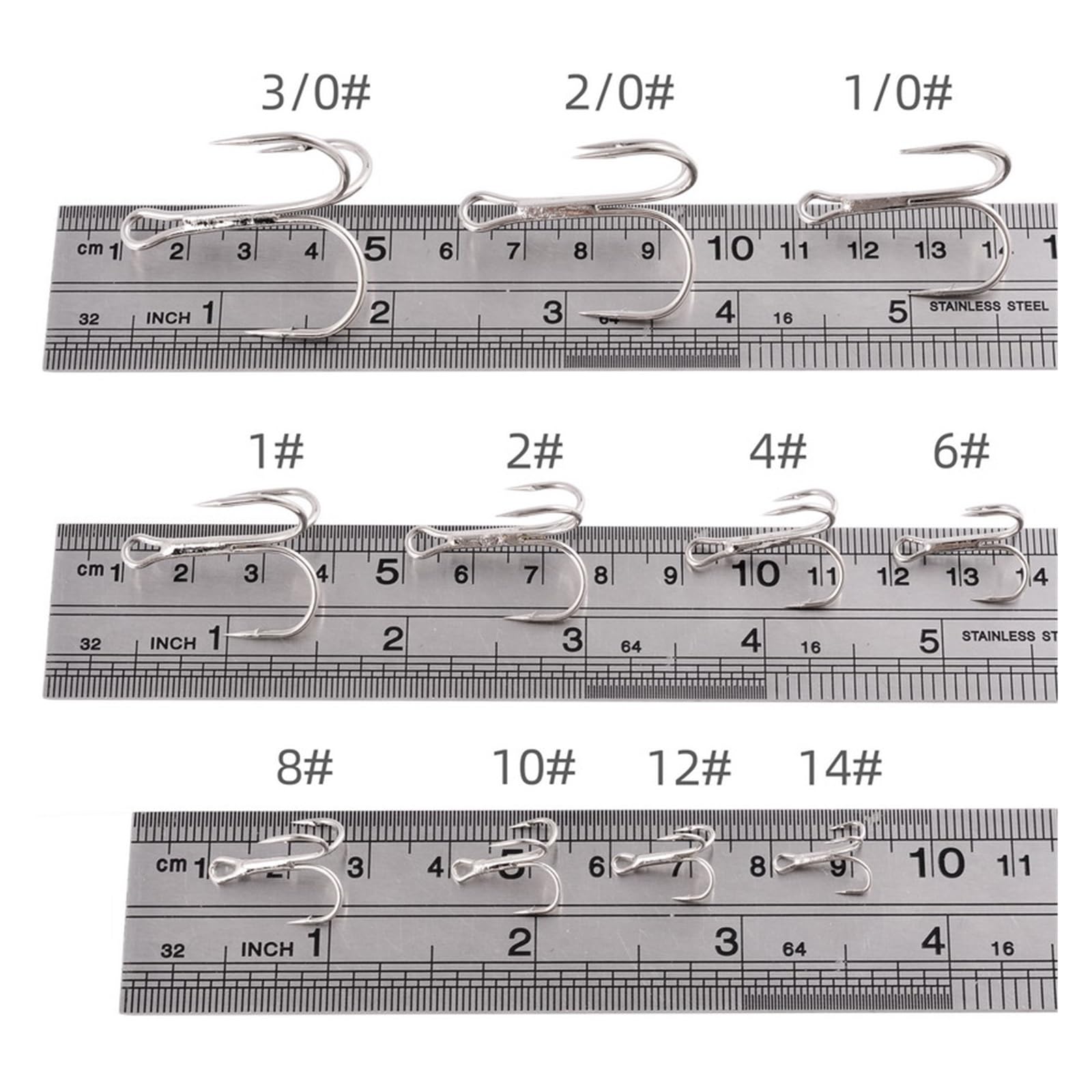 Angel-Jig-Haken, Angelhaken, 2# -14# 3/0# Silber Angelhaken High Carbon Steel Drillinge umgestürzte Haken Angelgerät Round Bend Drillinge for Barsche 10 Teile/los (Color : Size 30)