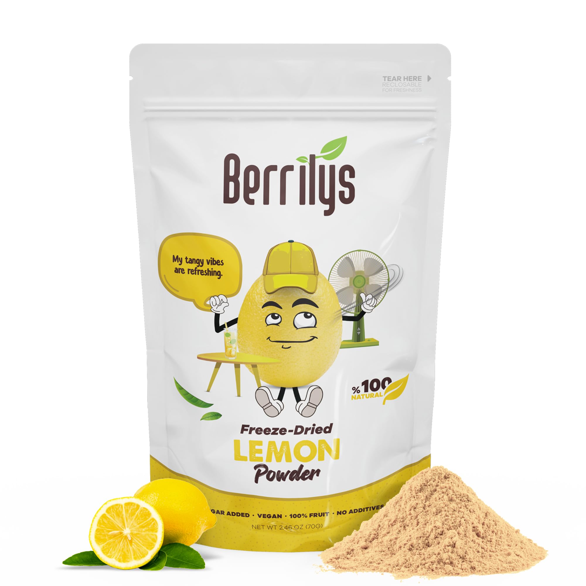 BerrilysFreeze Dried Lemon Powder, 2.47 oz, Resealable Pack, Tangy Citrus Burst, Culinary Versatility, and Zesty Goodness in Every Spoonful, Great for Baking and Cake Decorating