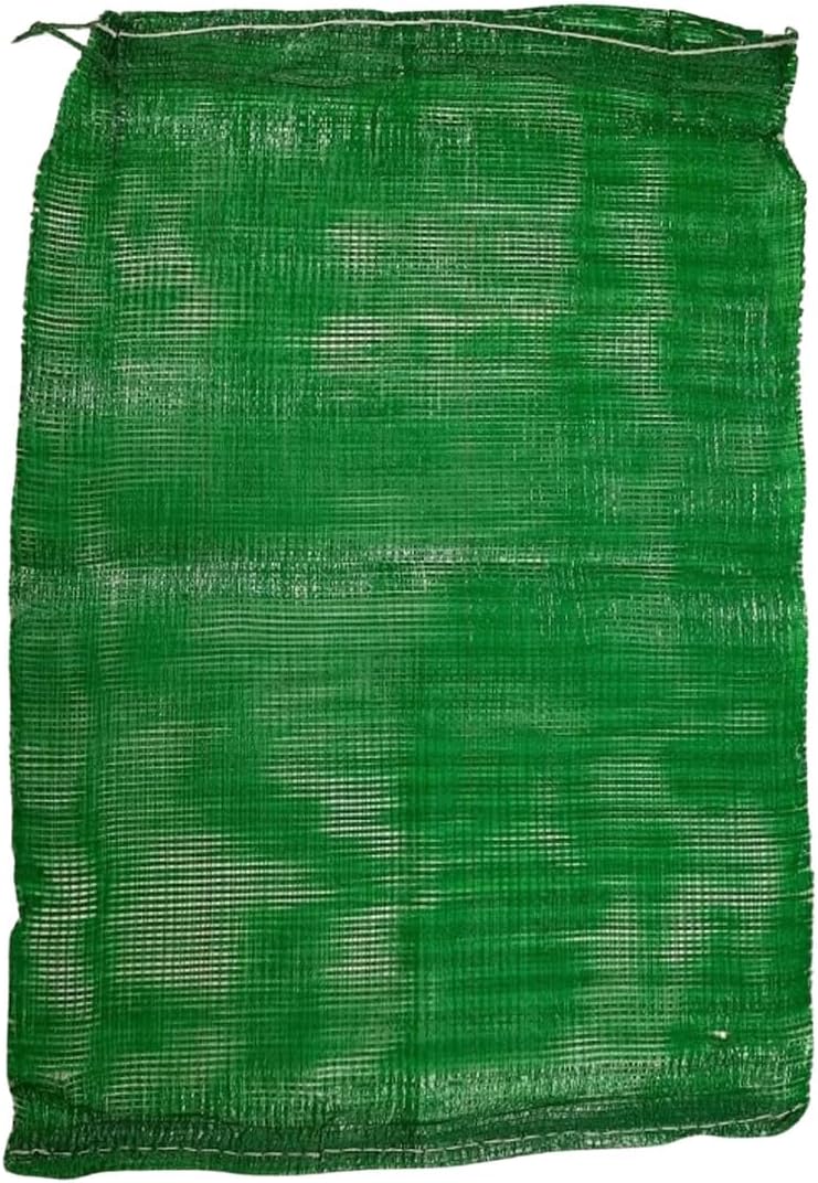 Medium (50cm x 60cm) Green UV Resistant Polypropylene Drawstring Mesh Storage Net Bags for Fruit + Vegetables, Firewood or Logs - Cabbage Bags for Storing - Leno Net Sacks for Peppers - 1