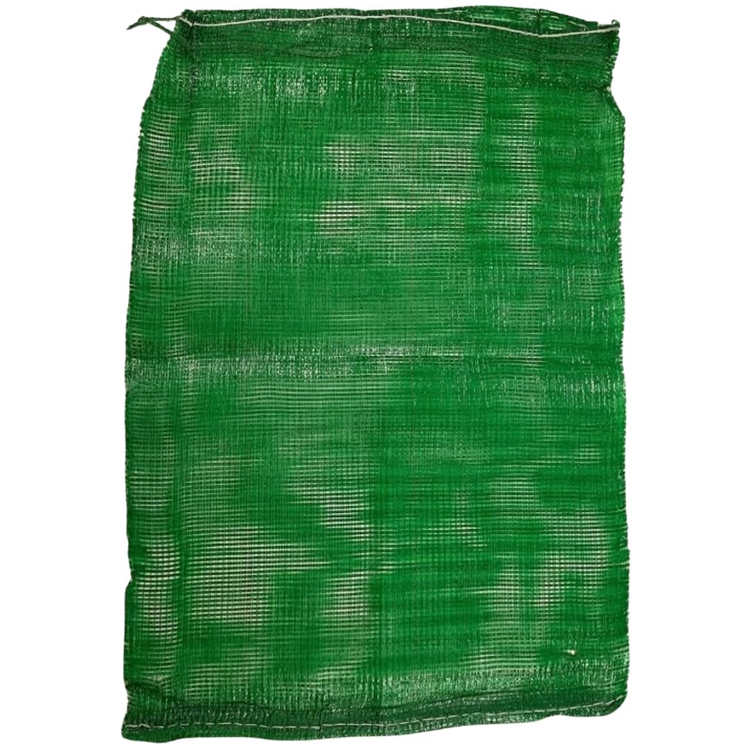 Medium (50cm x 60cm) Green UV Resistant Polypropylene Drawstring Mesh Storage Net Bags for Fruit + Vegetables, Firewood or Logs - Cabbage Bags for Storing - Leno Net Sacks for Peppers - 25