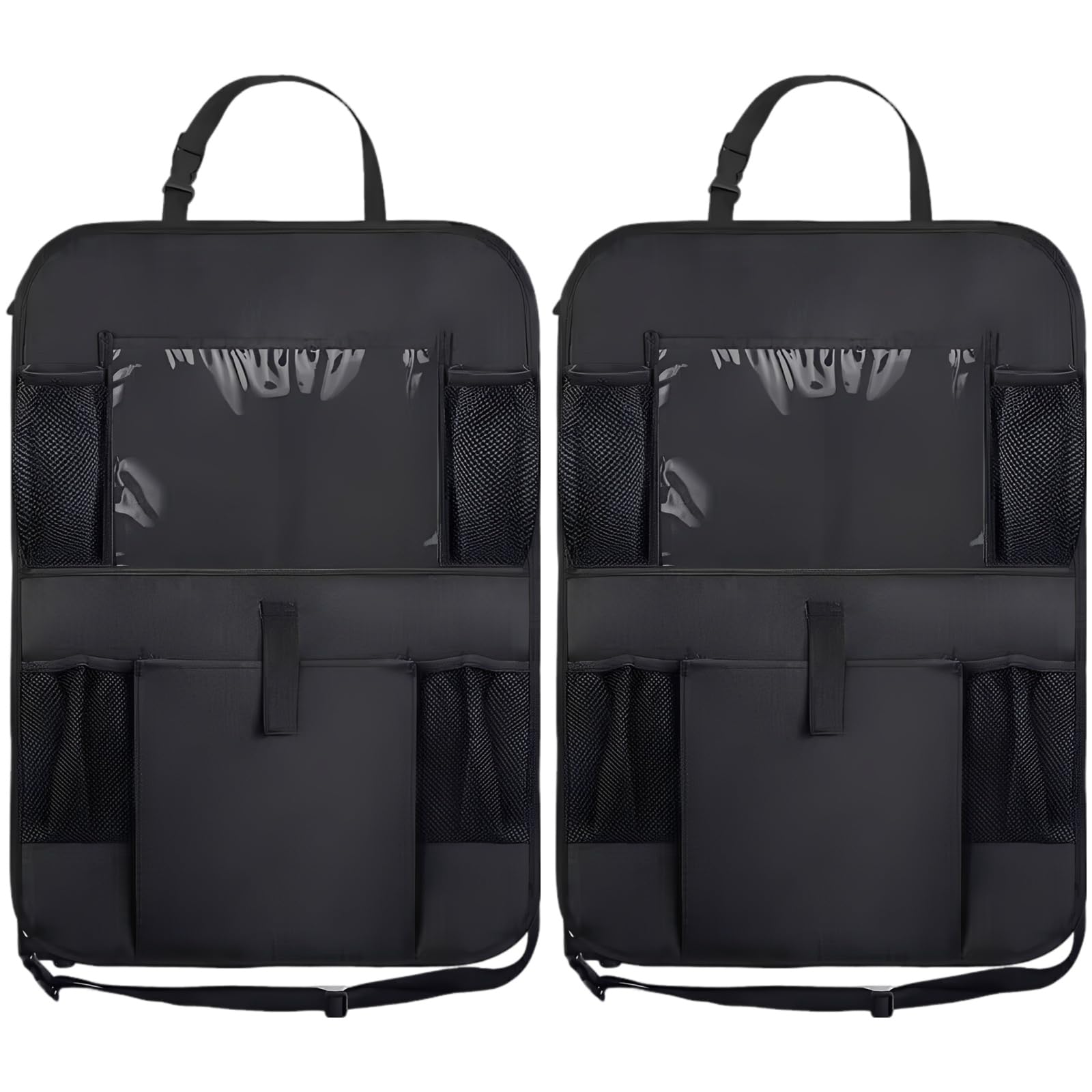 Skdqiee 2 Pcs Car Seat Organizer, 23.6 x 15.7 in Backseat Car Organizer with Tablet Holder, Multiple Pockets, Oxford Fabric Back Seat Protector for Youngsters, Easy to Clean