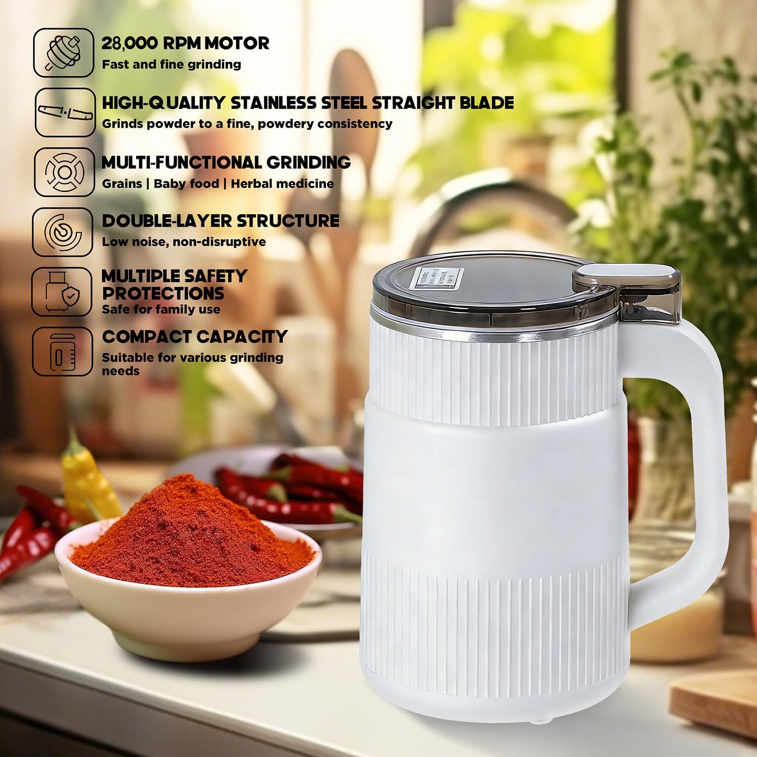 Electric Coffee Grinder & Spice Grinder, 200W Fast Grinding with Stainless Steel Blades 500ML | for Coffee Beans, Nuts, Seeds | Dry Food Mill | Mini Kitchen Grinder With handle