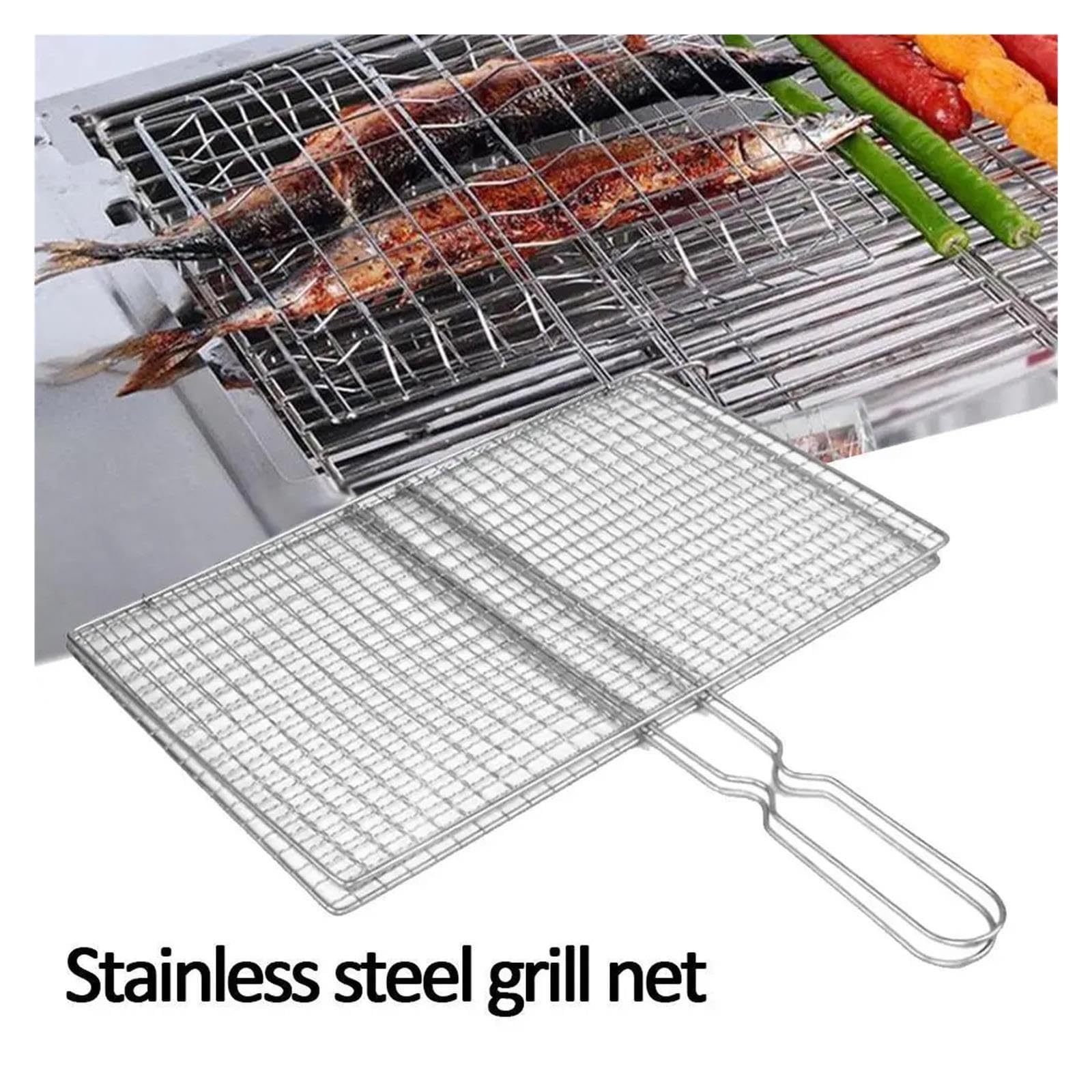 M/L Barbecue Grillkorb Grill BBQ Netz Steak Fleisch Fisch Gemüse Silber Eisen Mesh Klemme(L)